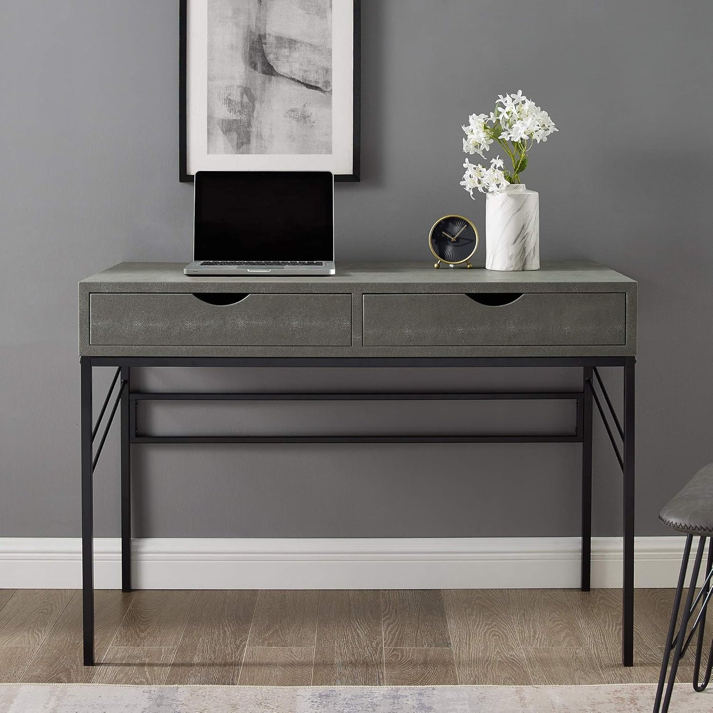 Walker Edison 2 Drawer Modern Wood and Metal Computer Writing Desk Home Office Workstation Small, 44 Inch, Grey
