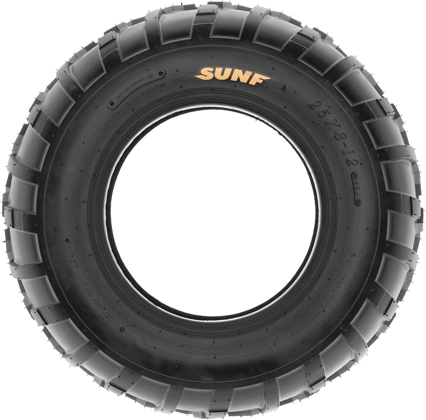 SunF 25x8-12 (25x8x12) ATV/UTV Off-Road Tire, 6PR, Directional Knobby Tread | A010