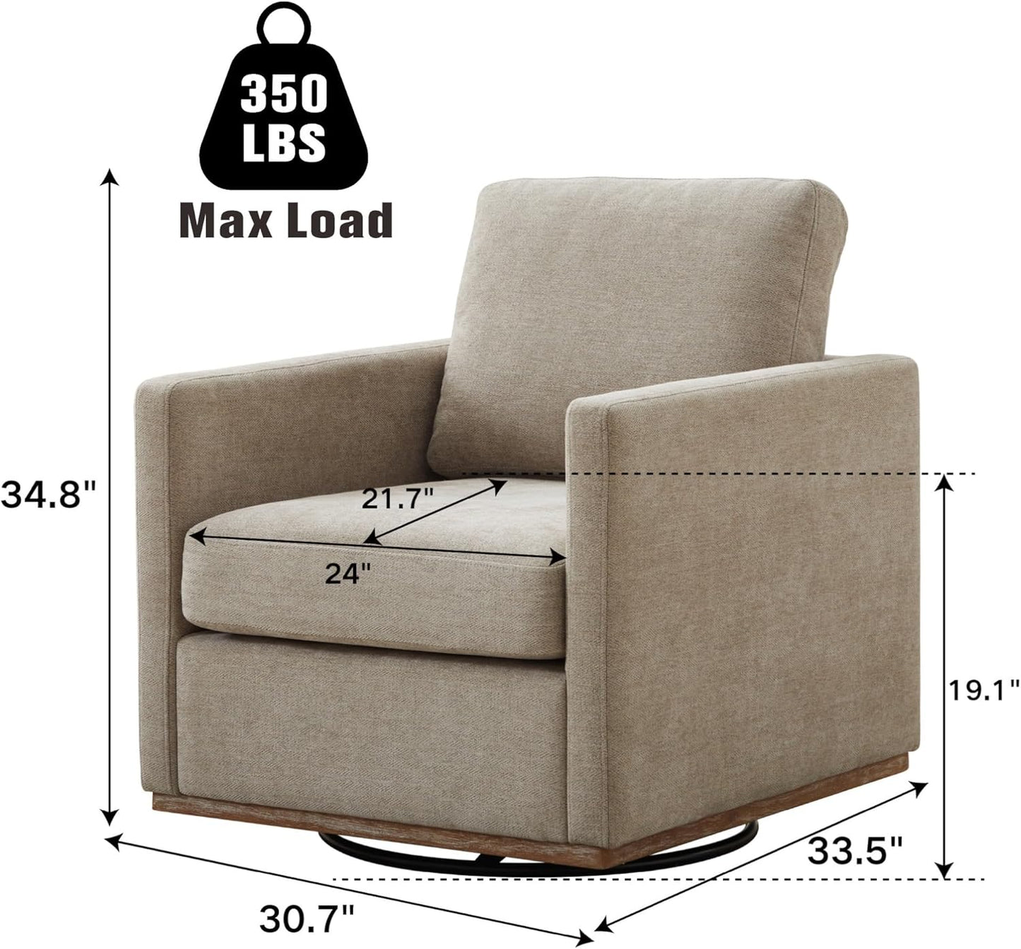 Sinzho & Wiyfun 30.7" W Upholstered Swivel Accent Chair Mid Century Modern Chenille Swivel Chairs for Living Room, Taupe