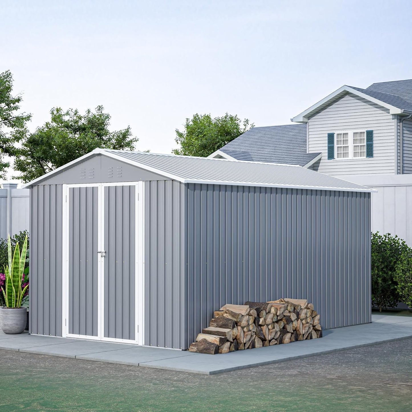 4×8 FT Outdoor Metal Storage Shed,Heavy-Duty Lean to Storage Shed with Floor Base,Garden Tool Metal Storage House W/Lockable Door and 2 Air Vents,Weather Resistant,for Backyard,Patio,Lawn,Black