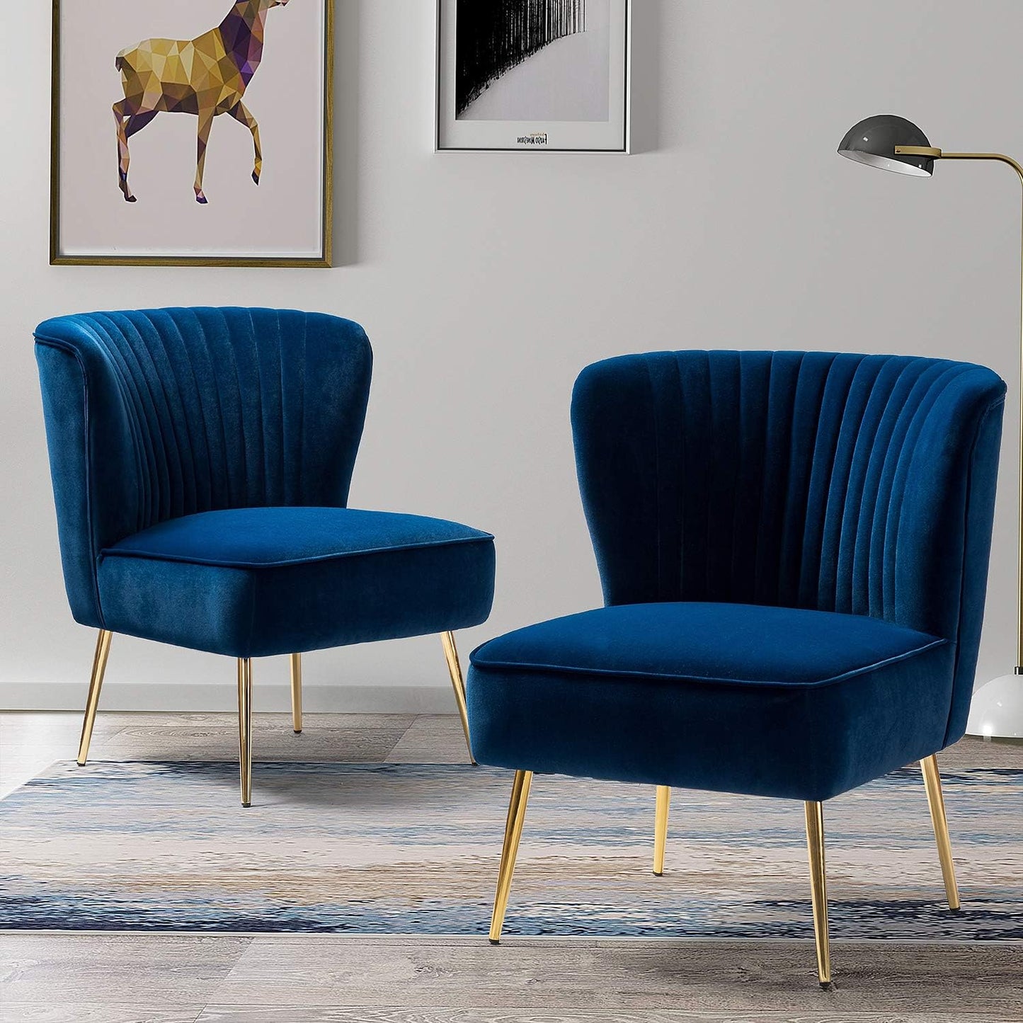 TINA'S HOME Velvet Accent Chair Set of 2 with Metal Golden Legs, Upholstered Armless Slipper Chair with Wingback, Mid Century Side Chair for Living Room Bedroom Makeup Vanity- Red