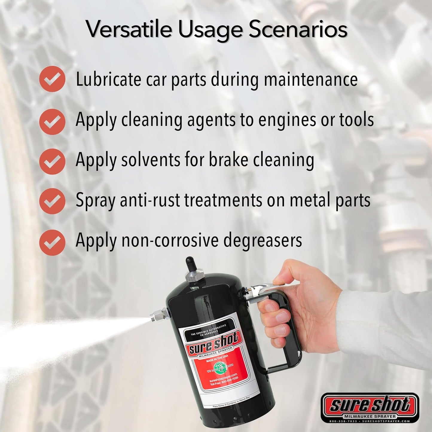 SURE SHOT A1002 1-Quart Non Aerosol Sprayer - Refillable Pressurized Sprayer Can for Oil, Solvent, Degreasers, Lubricants - Rechargeable Steel Canister with Adjustable Nozzles - Made in the USA - 32oz