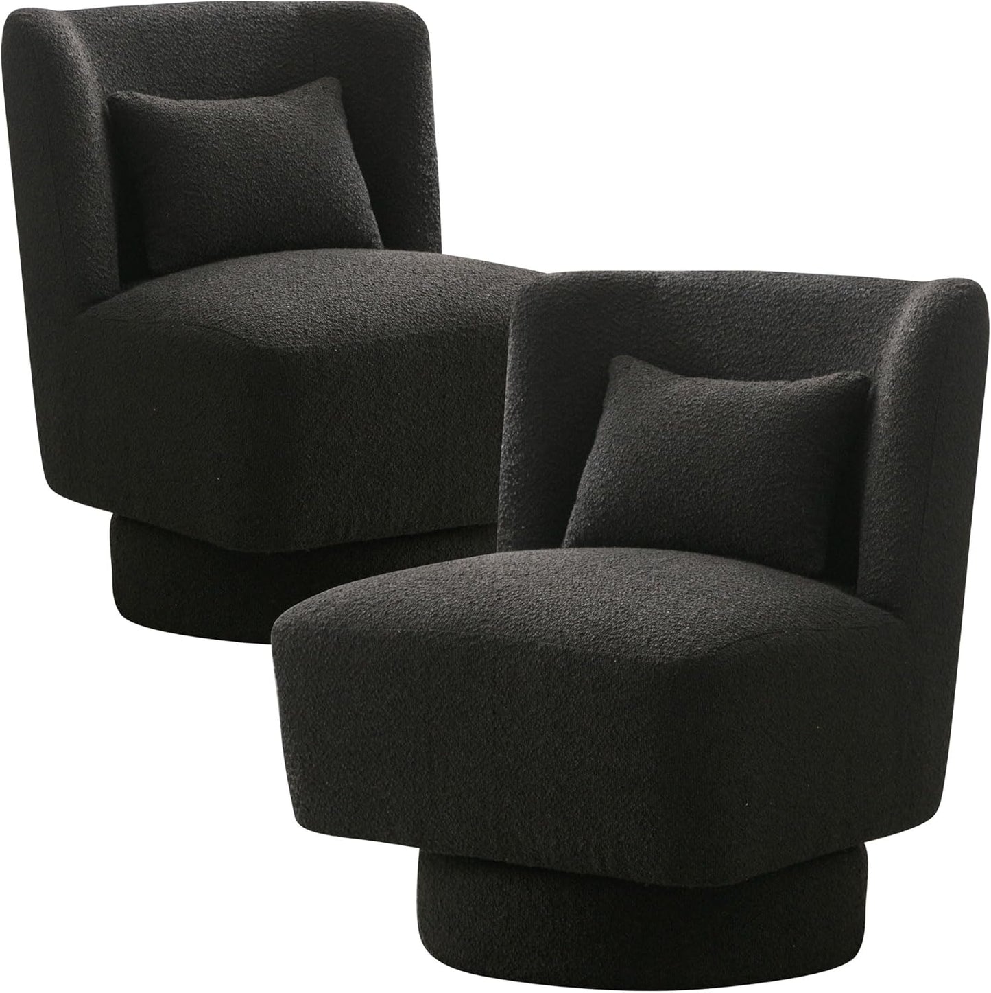 Aoiy & Wifon 23.6" W Comfy Swivel Accent Chair, Modern Living Room Accent Chair, 360 Degree Swivel Barrel Chairs for Living Room, Boucle, Black, 2PACK