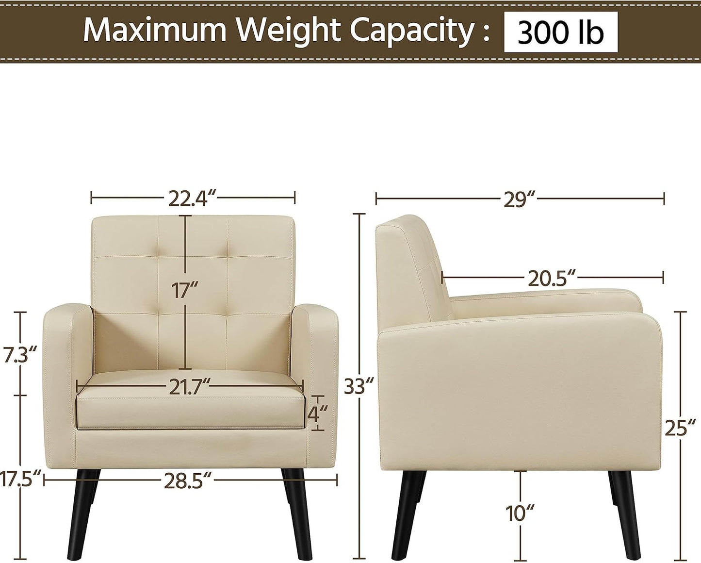 Topeakmart Mid Century Accent Chair, Modern and Cozy PU Leather Barrel Sofa Chair with Thick Cushion and Sturdy Wood Legs for Living Room/Bed Room/Office Waiting Area Beige 2PCS