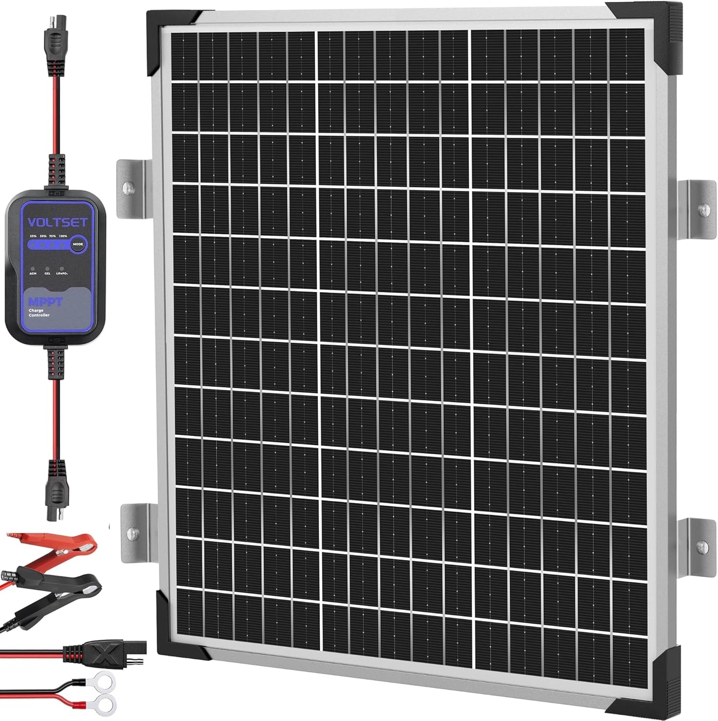 Solar Panel Kit 30W 12V, Solar Battery Trickle Charger Maintainer, Waterproof Solar Panel + Upgrade Charge Controller + Adjustable Mount Bracket for Boat RV Motorcycle Marine