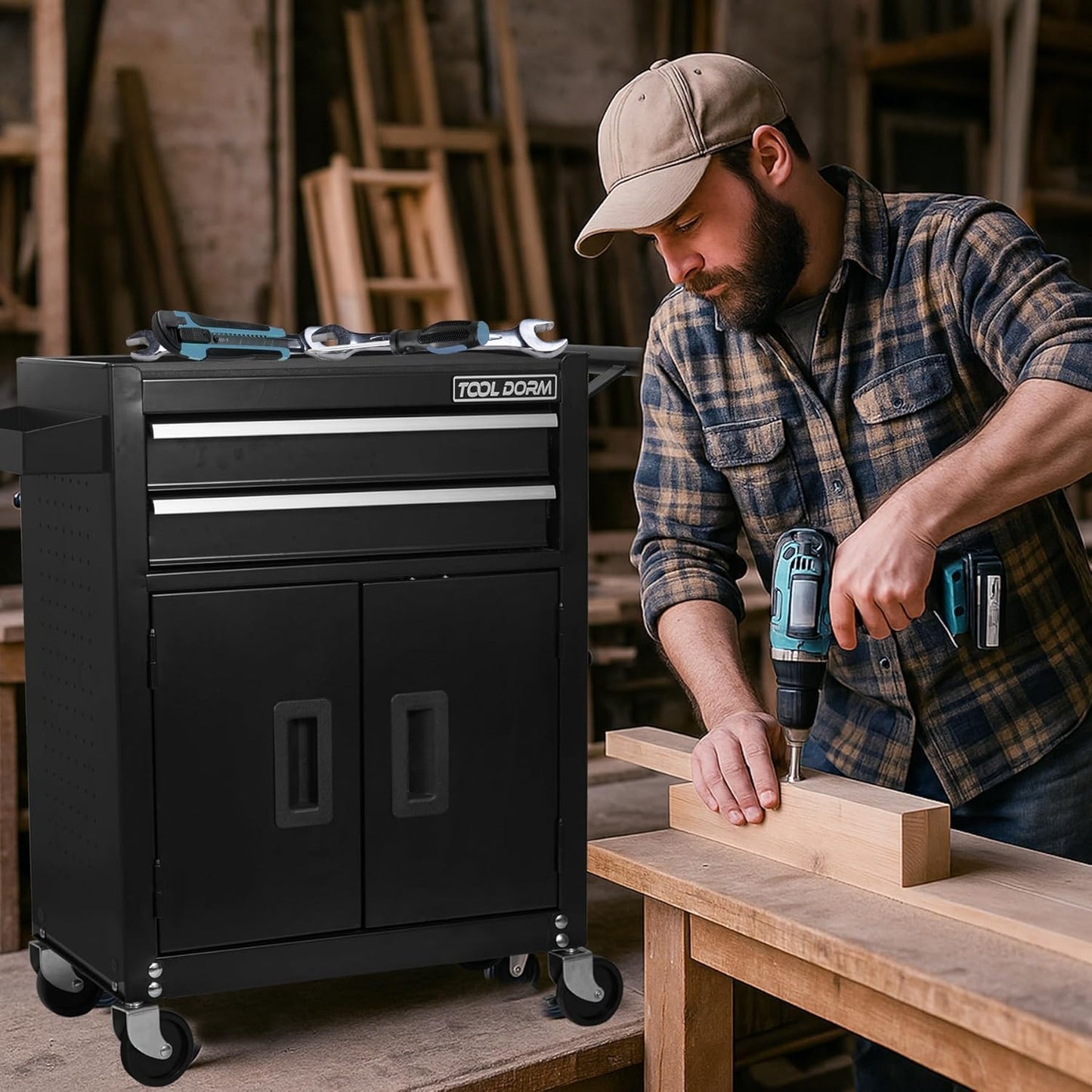 Tool Box Organizer, Rolling Tool Chest with Wheels, Lockable Rolling Tool Cabinets, Tool Cart with Drawers for Workbench, Craftsman, Mechanic, Garage, Workshop(Black, 2 Drawer)