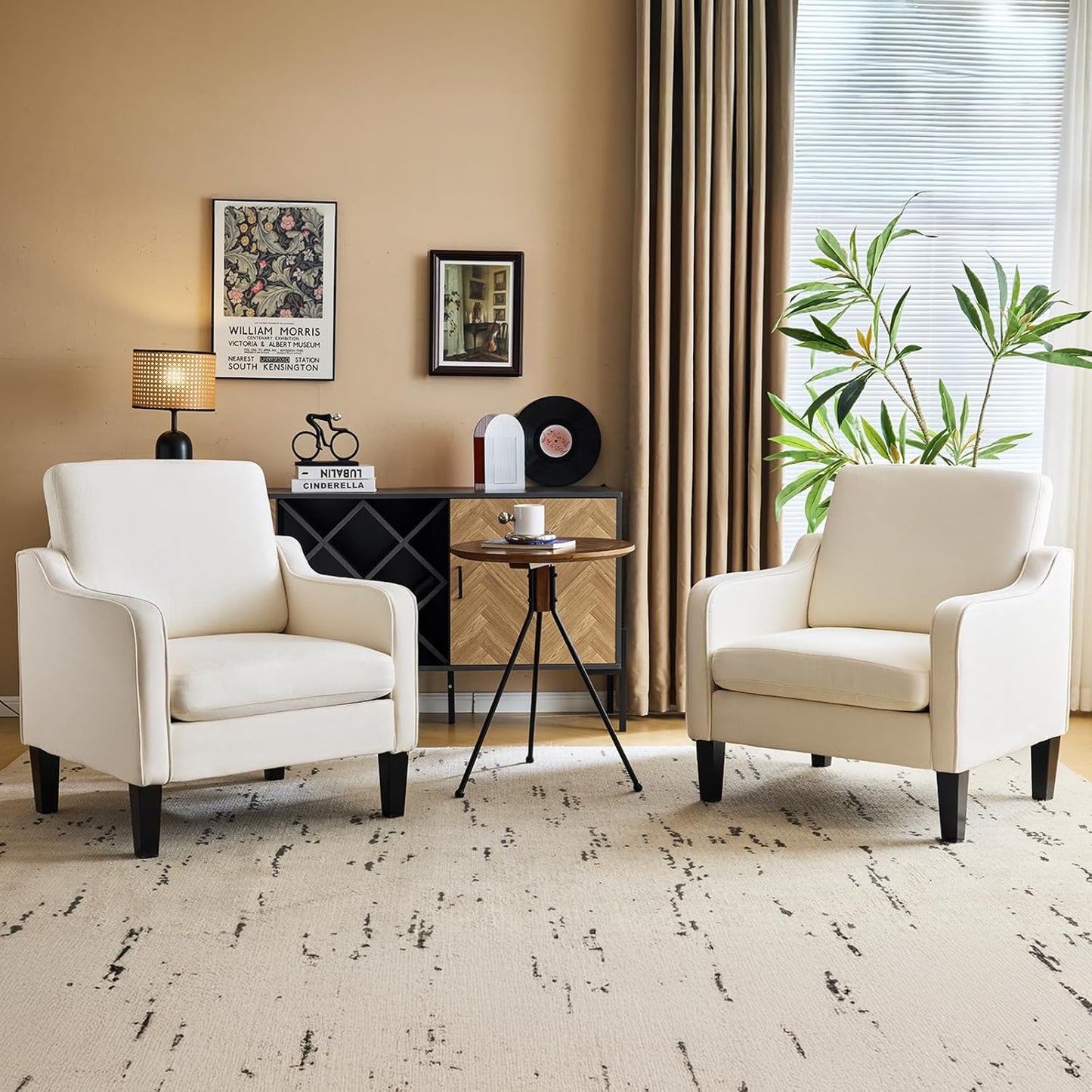 VINGLI Accent Chairs Set of 2 Living Room Chairs Light Brown Reading Chair for Bedroom Scooped Arm Chair Mid Century Modern Accent Chairs Upholstered Comfy Chair for Apartment, Waiting Room