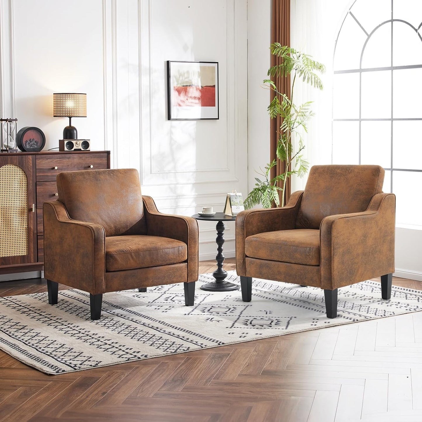 VINGLI Accent Chairs Set of 2 Living Room Chairs Light Brown Reading Chair for Bedroom Scooped Arm Chair Mid Century Modern Accent Chairs Upholstered Comfy Chair for Apartment, Waiting Room