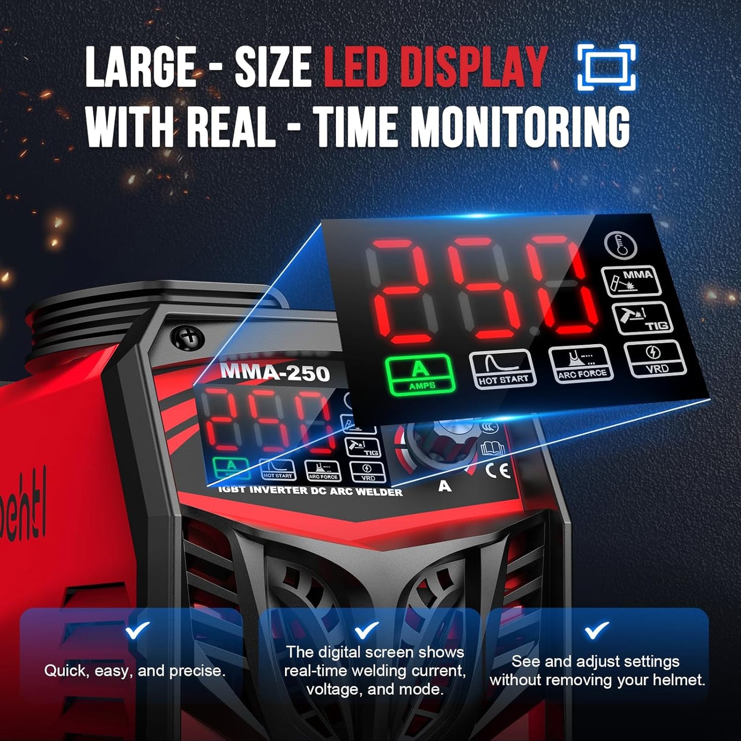 250Amp Stick Welder 110V/220V Dual Voltage, with LED Display ARC Welding Machine w/Hot Start, IGBT Inverter, Portable Welder with Complete Kit (10 Rods, Clamps, Gloves), Anti-Stick for Home/Diy/Farm