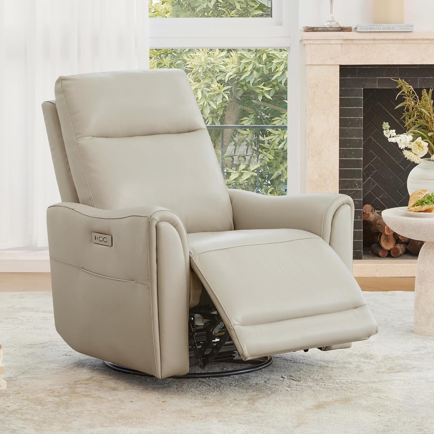 Watson & Whitely Power Swivel Rocker Recliner, Reclining Chair with Memory Foam for Living Room, Faux Leather RC011 (Camel)