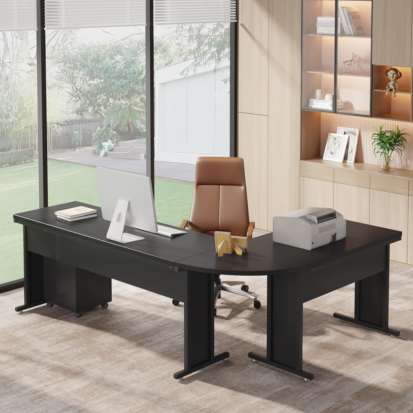Tribesigns 83" L-Shaped Desk with Drawers and Storage, Reversible Large Executive Office Desk with Rolling File Cabinet, Modern Corner Computer Desk Business Workstation for Home Office, Black
