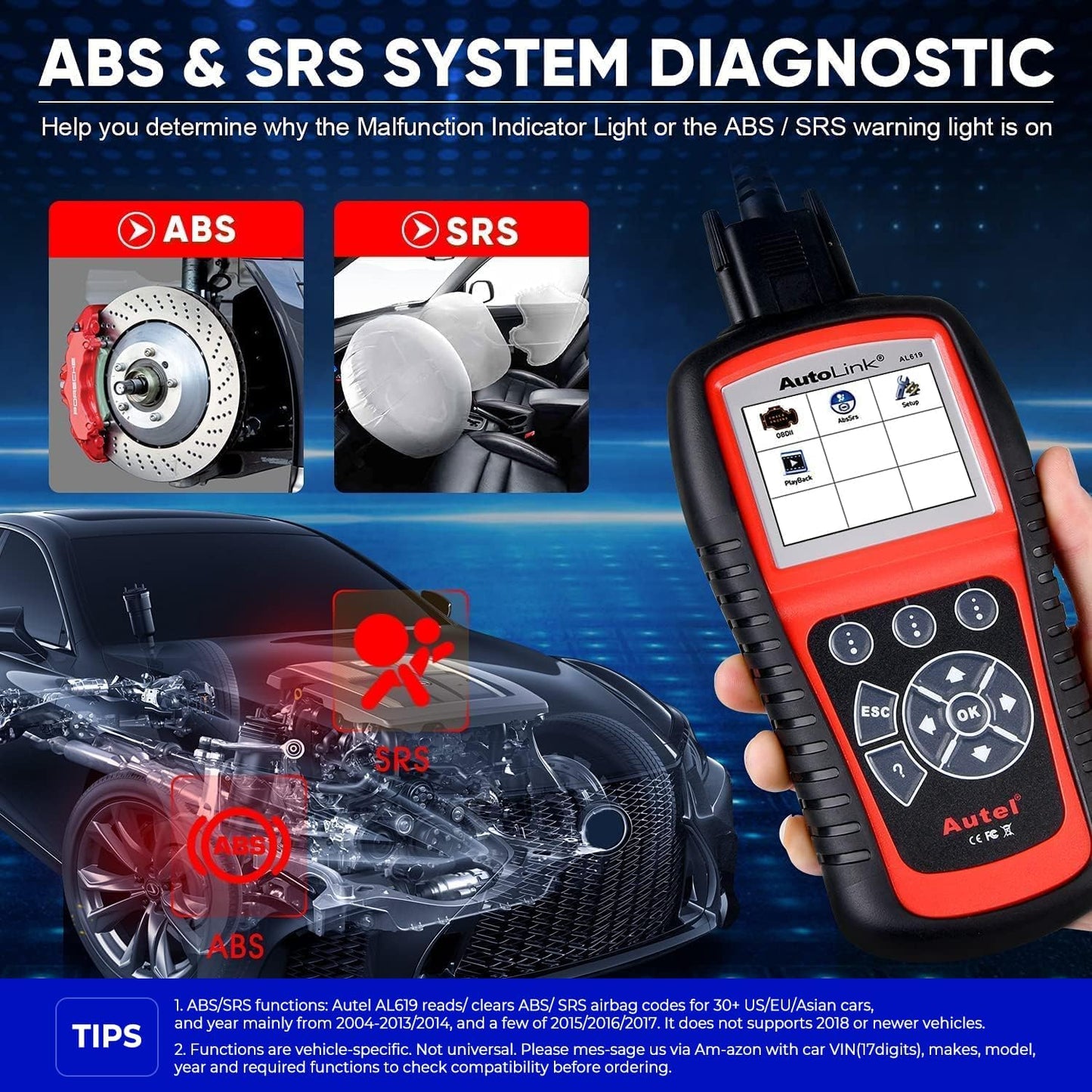 Autel AutoLink AL619 OBD2 Scanner | 2025 ABS/SRS/CAN Diagnostic Tool | Read/Erase Codes, Check Engine Light, OBDII Live Data & DTC Library | Upgrade for AL519, ML519, ML619 (Vehicle-Specific)