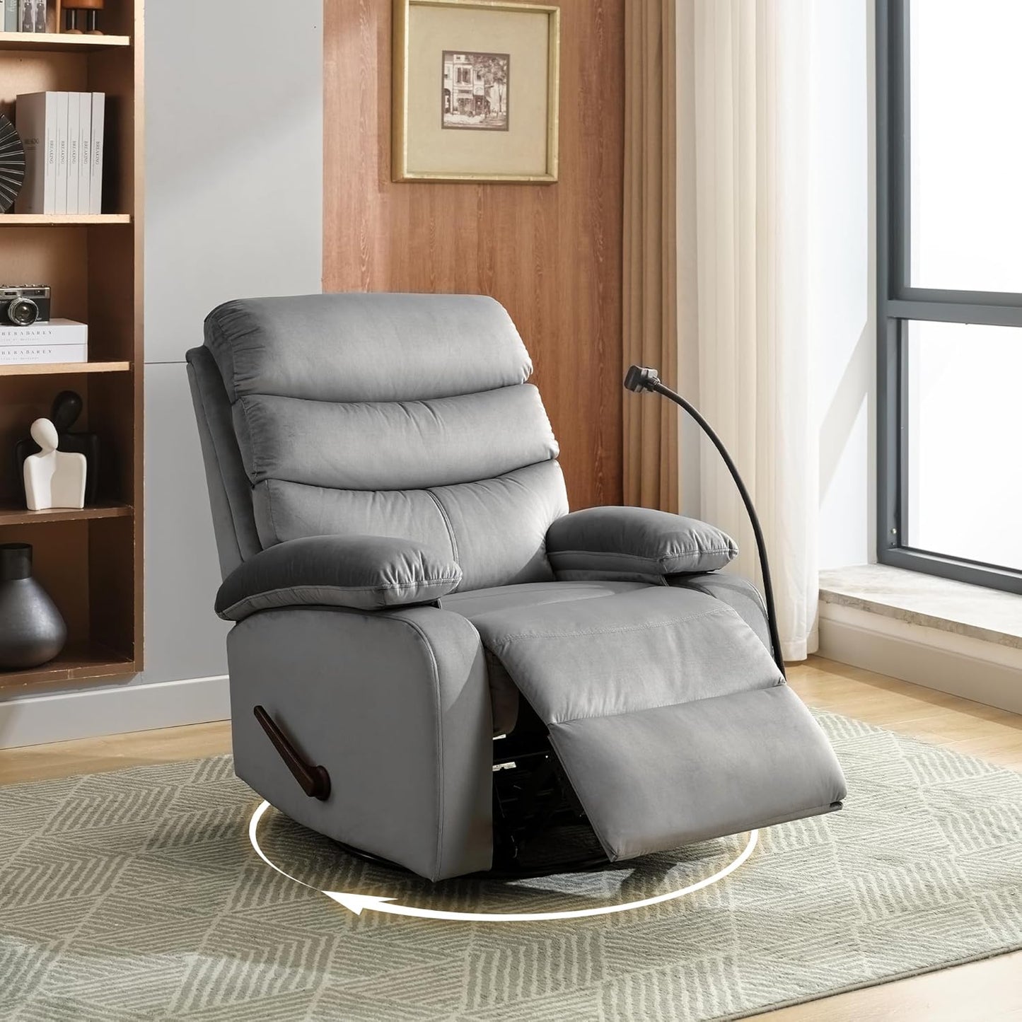 Swivel Rocker Recliner Chair, Rocking Chairs with Microfiber Leather, Small Manual Recliner Chair for Living Room, Nursery, Bedroom, RV, Beige