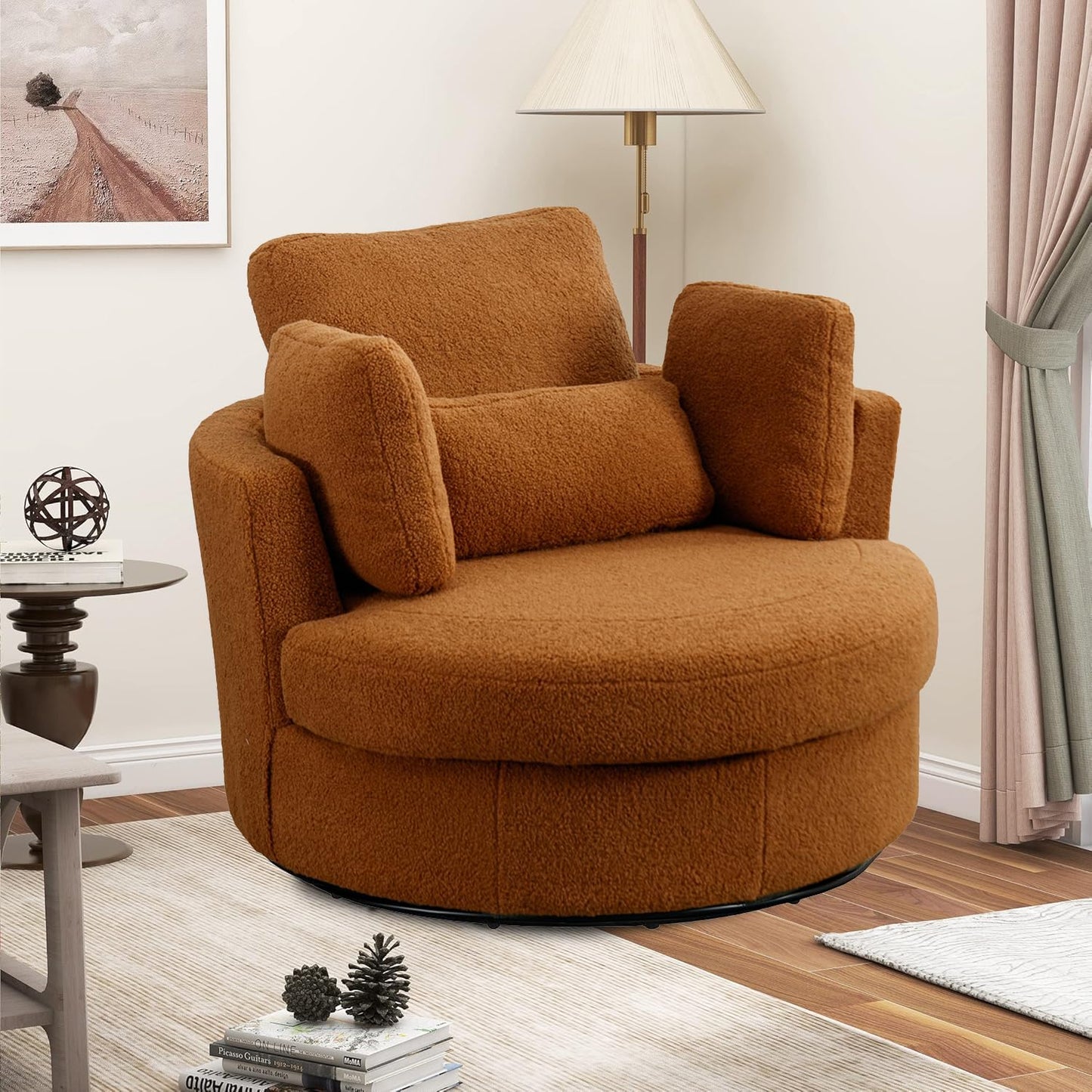 42IN Oversized Swivel Accent Chair and a Half Sofa Upholstered Big Round Barrel Chair Cute for Living Room Bedroom Hotel Office Corner Reading (Beige Boucle)