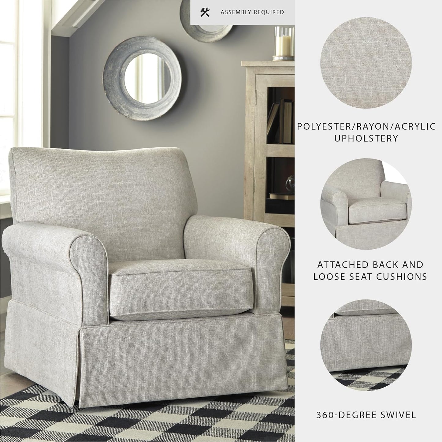 Signature Design by Ashley Searcy Upholstered Swivel Glider Accent Chair, Gray