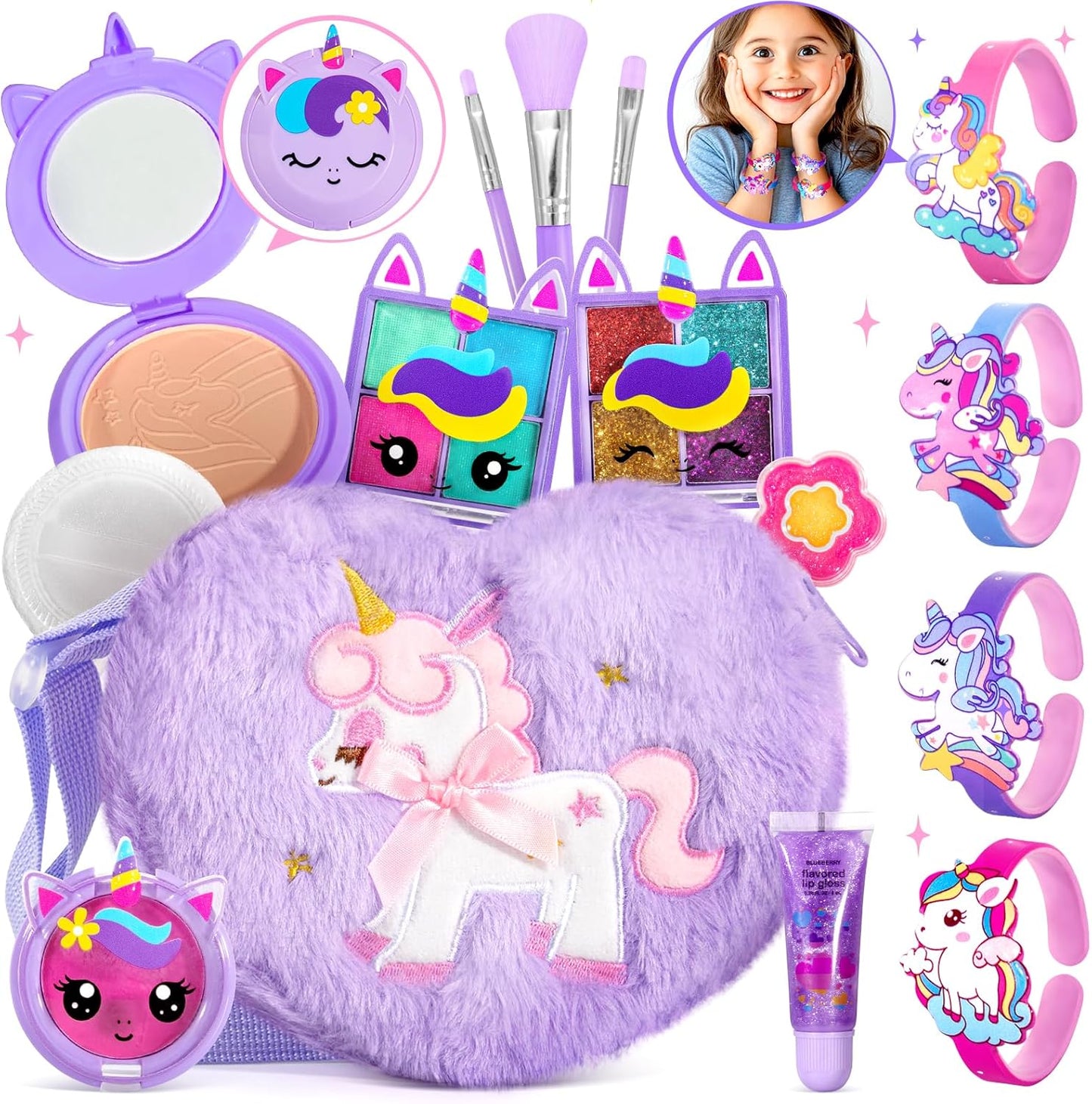 ULOVEME Kids Real Makeup Kit for Little Girls - Real, Non Toxic, Washable Make Up Toy - Umicorn Toys Gift for 3 4 5 6 7 8 9 10 12 Years Old Girls Birthday (Mini Pink Umicorn)
