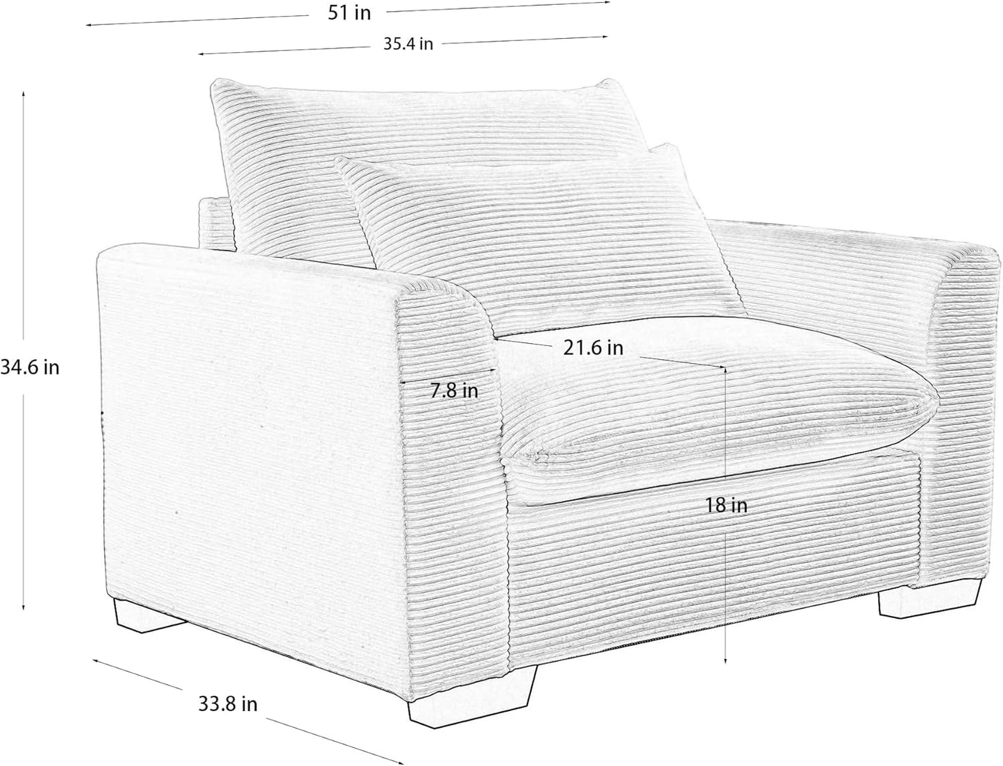 Brown Oversized Accent Chair, 51" W Corduroy Single Sofa Comfy Upholstered Armchair Extra Deep Seat,Lounge Chair for Living Room Bedroom Office Apartment