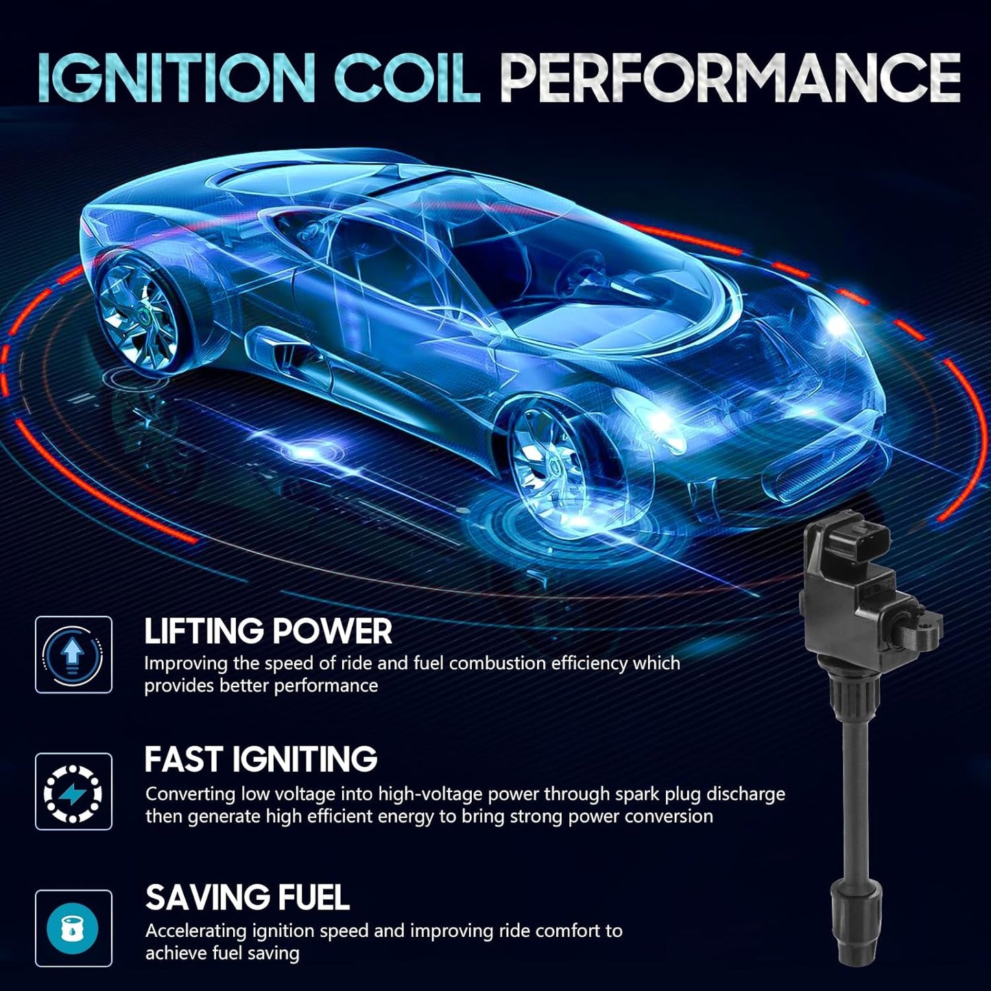 Set of 6 Ignition Coil Pack Compatible with Infiniti I30 1996-1999 Nissan Maxima 1995-1999 3.0 V6, Replace for UF138 UF262 UF139 UF263, Black