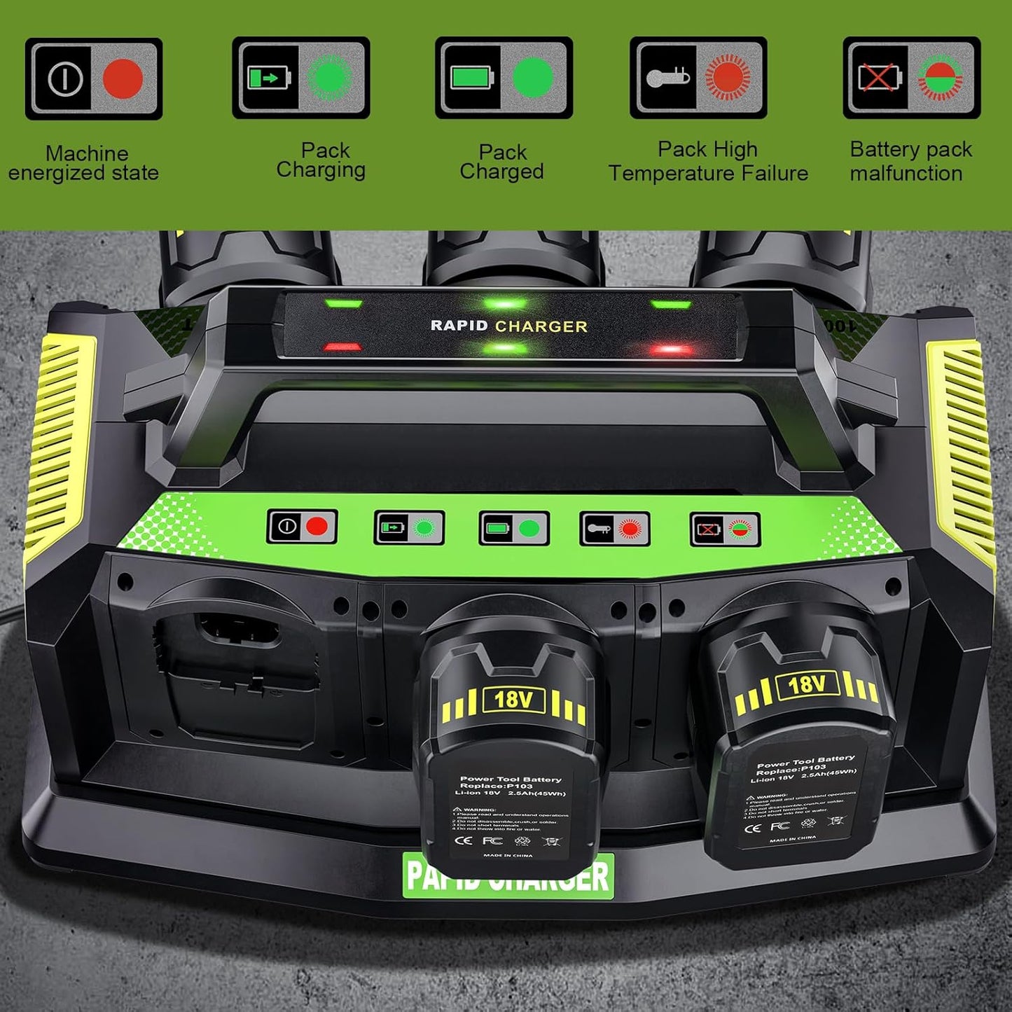 6-Ports Rapid Meanwhile Charger Station for Ryobi 18V Battery,Fast Charger for ONE+18V Multi Battery,Simultaneous Charging of 6 Port Each 3A Compatible,Compatible with Ryobi Battery Power Tools