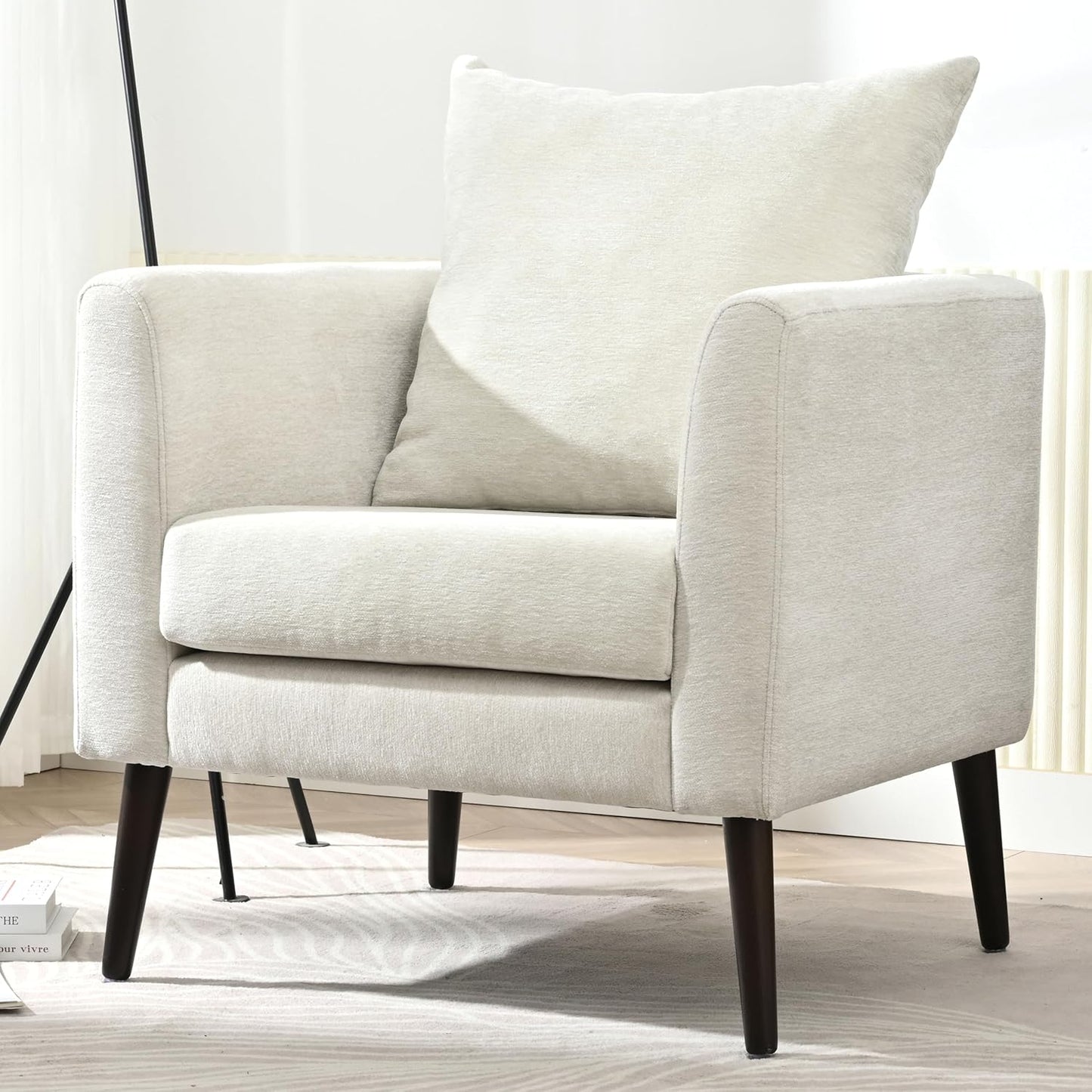 Accent Chair Set of 2, Upholstered Armchair with Pillow, Fabric Single Sofa Chair with Lounge Seat and Wood Legs Accent Chair for Living Room Small Spaces (Grey, Set of 2)