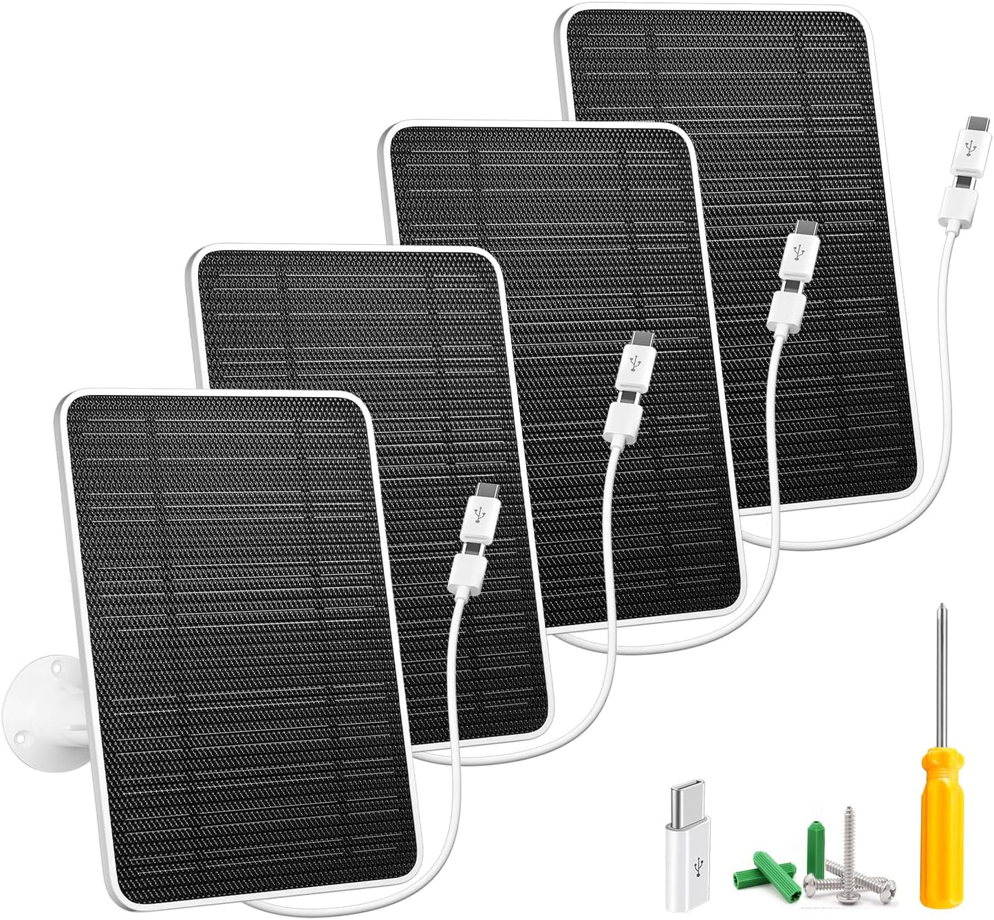 Solar Panel Charger Compatible with Eufycam 3/3C/2C/2C Pro/E40/E20/2/2 Pro/E/L20/L40/Solo/SoloCam Spotlight, 5W Solar Panel for Eufy Camera, Micro USB & USB-C Port, 9.8ft Cable, P65 Waterproof, 4 Pack