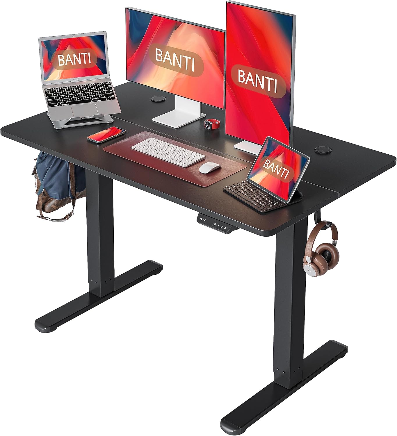 BANTI 55''x24''Height Adjustable Electric Standing Desk, Stand up Table, Sit Stand Home Office Desk with Splice Board, Rustic Brown Top