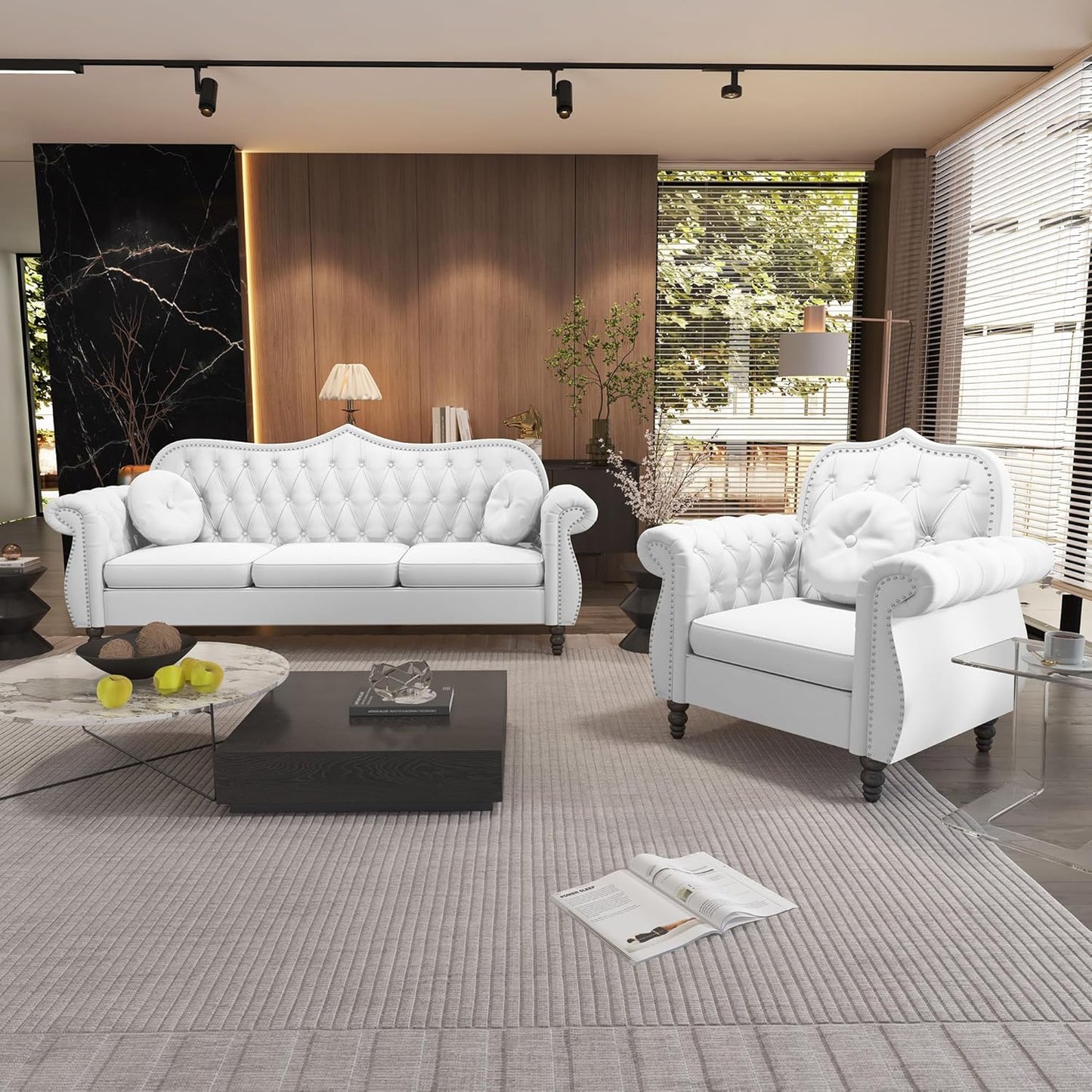 AVZEAR Modern Upholstered Accent Chair, Mid-Century Modern Armchair Single Sofa Chair, Tufted Lounge Reading Chair with Pillow for Living Room, Bedroom, Office (White)