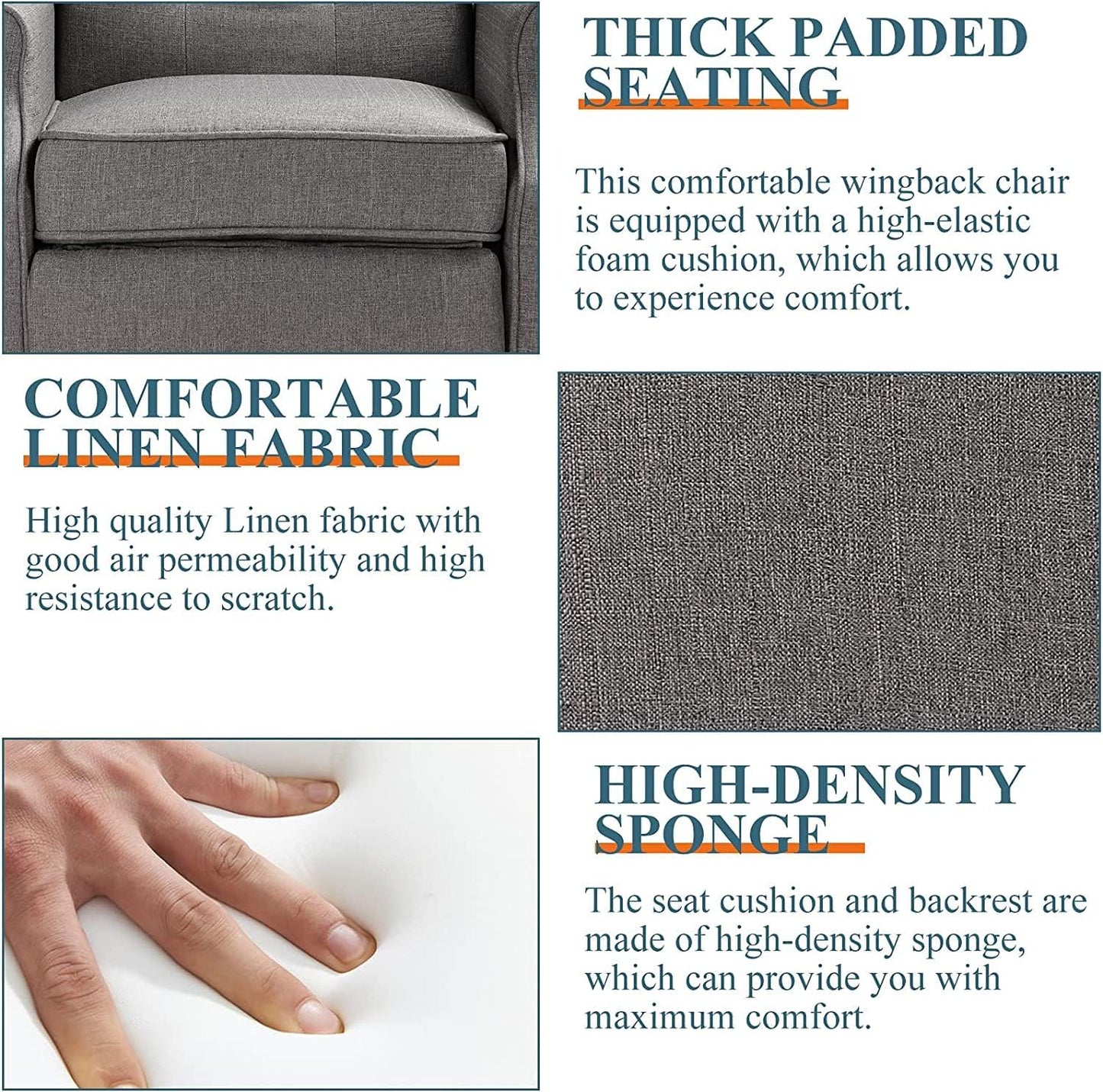 Wingback Recliner Chair Set of 2 with Massage and Heat, Push Back Accent Armchair with Adjustable Backrest, Nailhead Trim, Upholstered Fabric Chair for Living Room, Small Spaces(Light Gray)