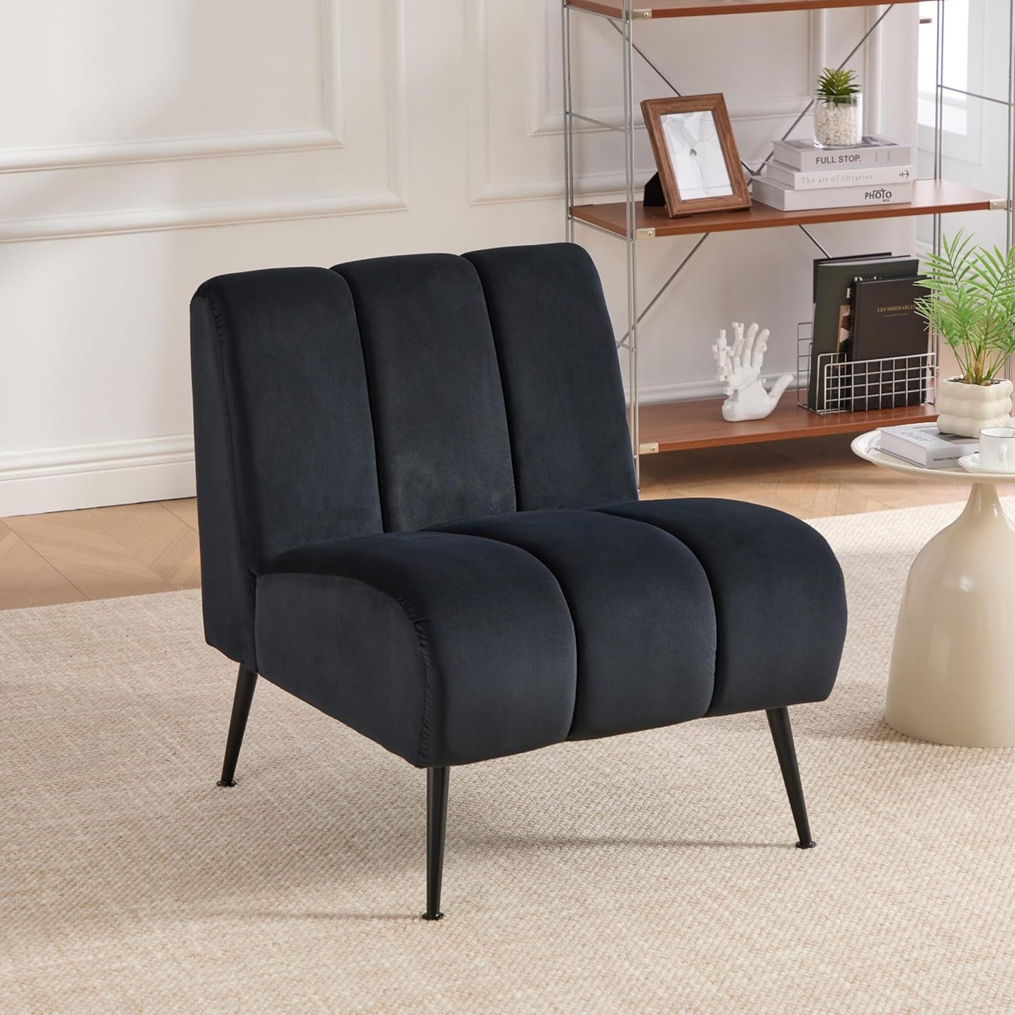 Aoiy & Wifon Velvet Accent Chair Set of 2, Single Living Room Chair with Metal Legs, Armless Reading Chair for Living Room, Beige