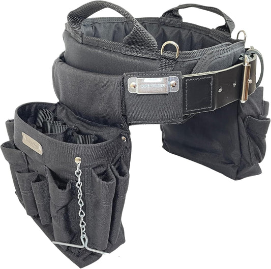BOULDER BAG Professional Electrician's MAX Combo with Comfort Back Support Tool Belt, Leather Belt Buckle, Heavy Duty Work Belt, Black, (Large 33-36 Inch Waist), Made in USA