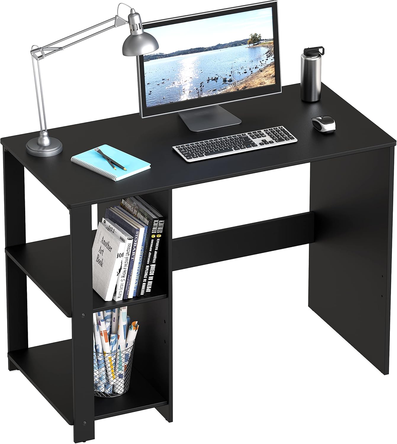 SHW 38-Inch Home Office Computer Desk with Shelves, Espresso