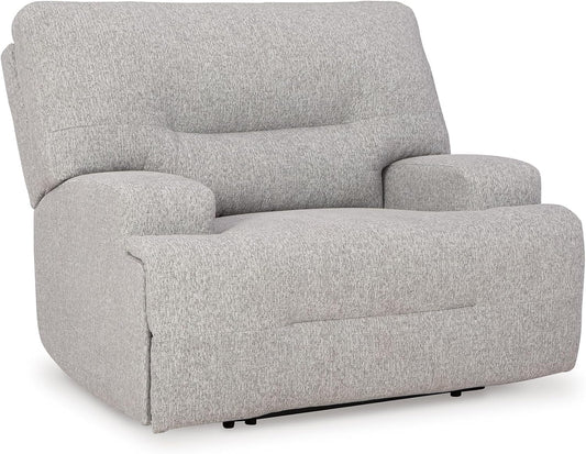 Signature Design by Ashley Acklen Place Contemporary Indoor Zero-Gravity Stain Resistant Oversized Upholstered Power Recliner with Adjustable Headrest and USB Port, Light Gray