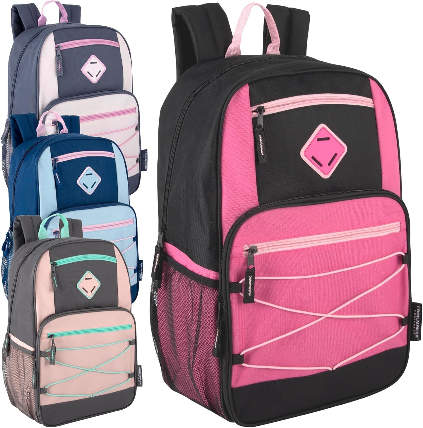 Trail maker Bulk Color Block Laptop Backpacks 24 Pack Wholesale Backpacks in Bulk for Kids Nonprofit (Male Colors Pack)