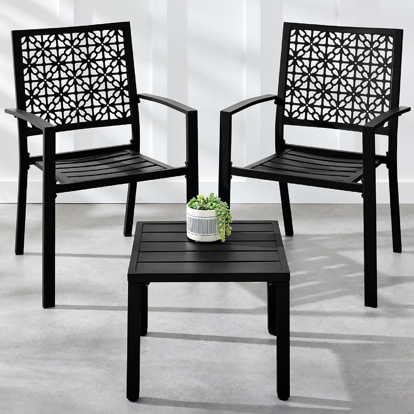 Best Choice Products 3-Piece Outdoor Bistro Set, Stackable Modern Steel Furniture for Porch, Garden w/ 2 Chairs, Table, Geometric Decor - Sage Green