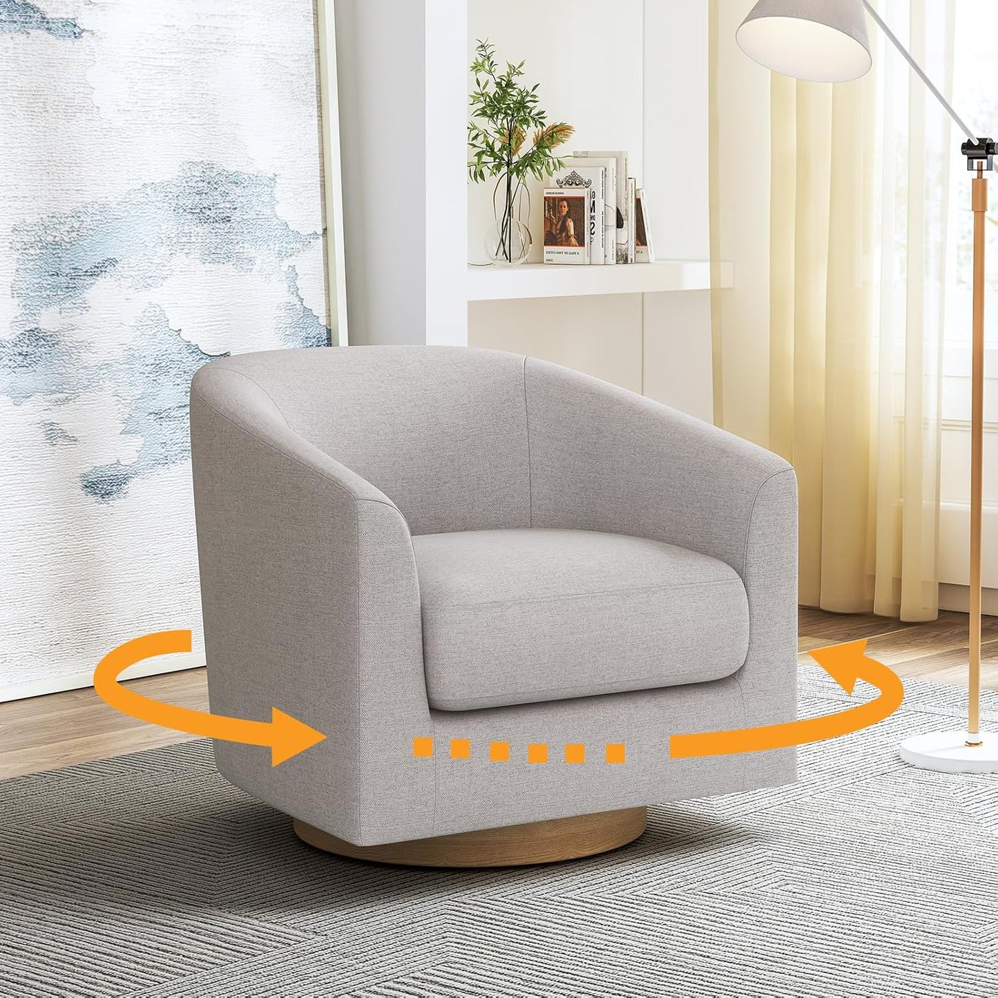 Swivel Accent Chair, Barrel Chair for Living Room, Comfy Single Sofa Chair, Round Swivel Couch Chair, Small Reading Chair for Adults, Ivory White Sherpa Accent Bucket Chairs for Bedroom