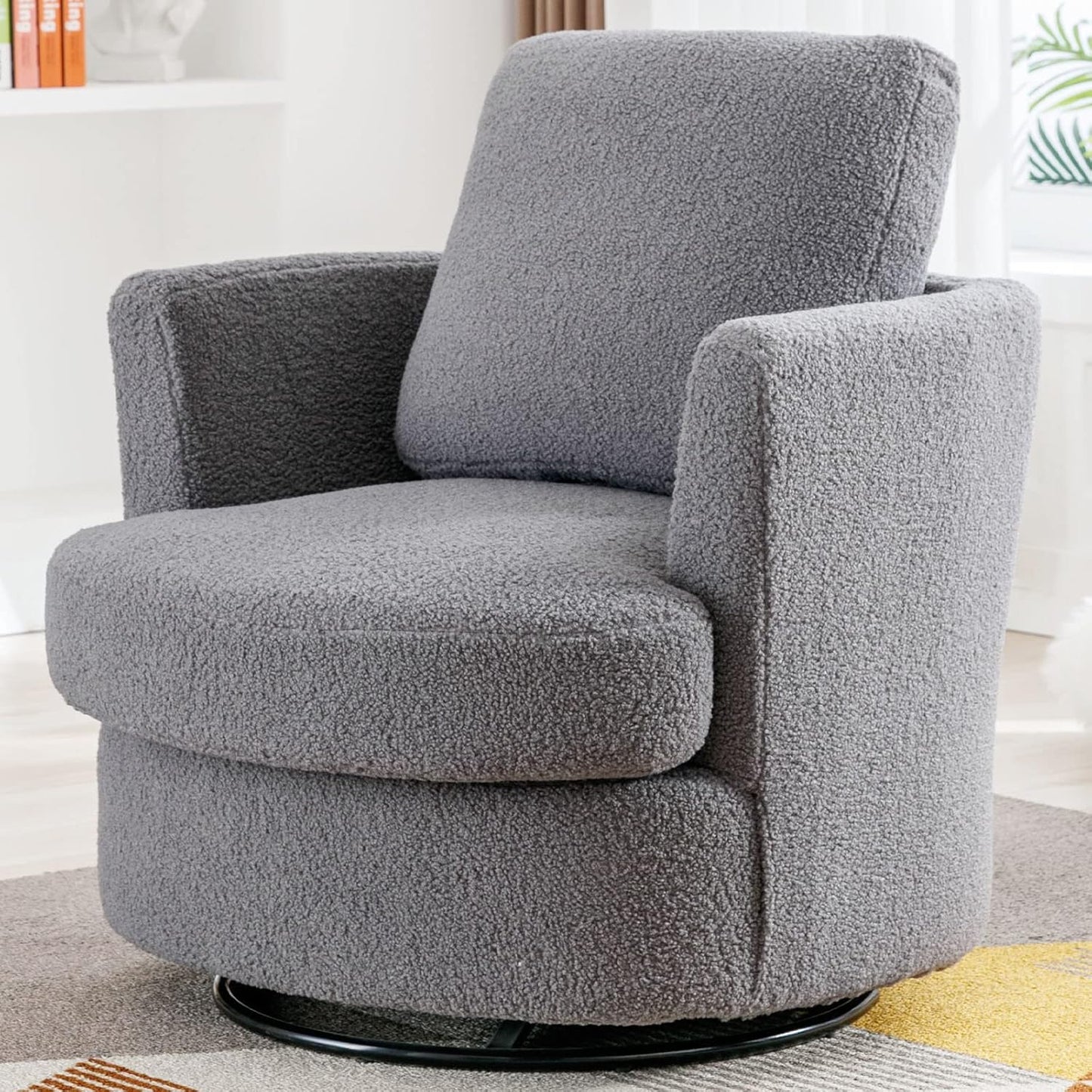 Swivel Accent Chair Set of 2,Teddy Sherpa Round Swivel Barrel Chairs for Living Room Upholstered Modern 360 Degree Swivel Club Chair Comfy Armchair for Nursery Bedroom Office(Dark Blue)