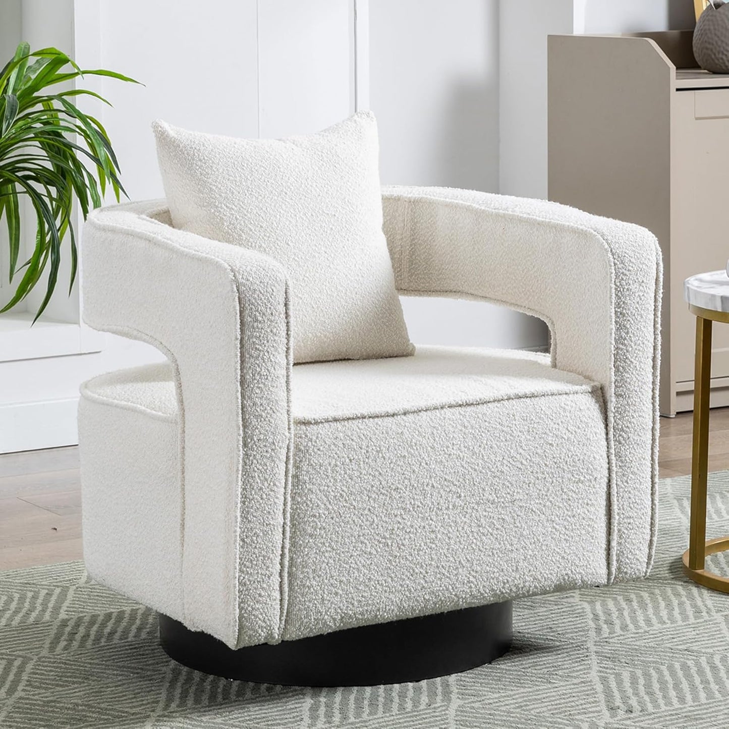 Swivel Accent Chair Set of 2, Modern Swivel Barrel Chair for Living Room, 360 Degree Comfy Square Accent Chair with Open Back, Upholstered Armchair for Bedroom,Reading, Linen Blend, Pale Green