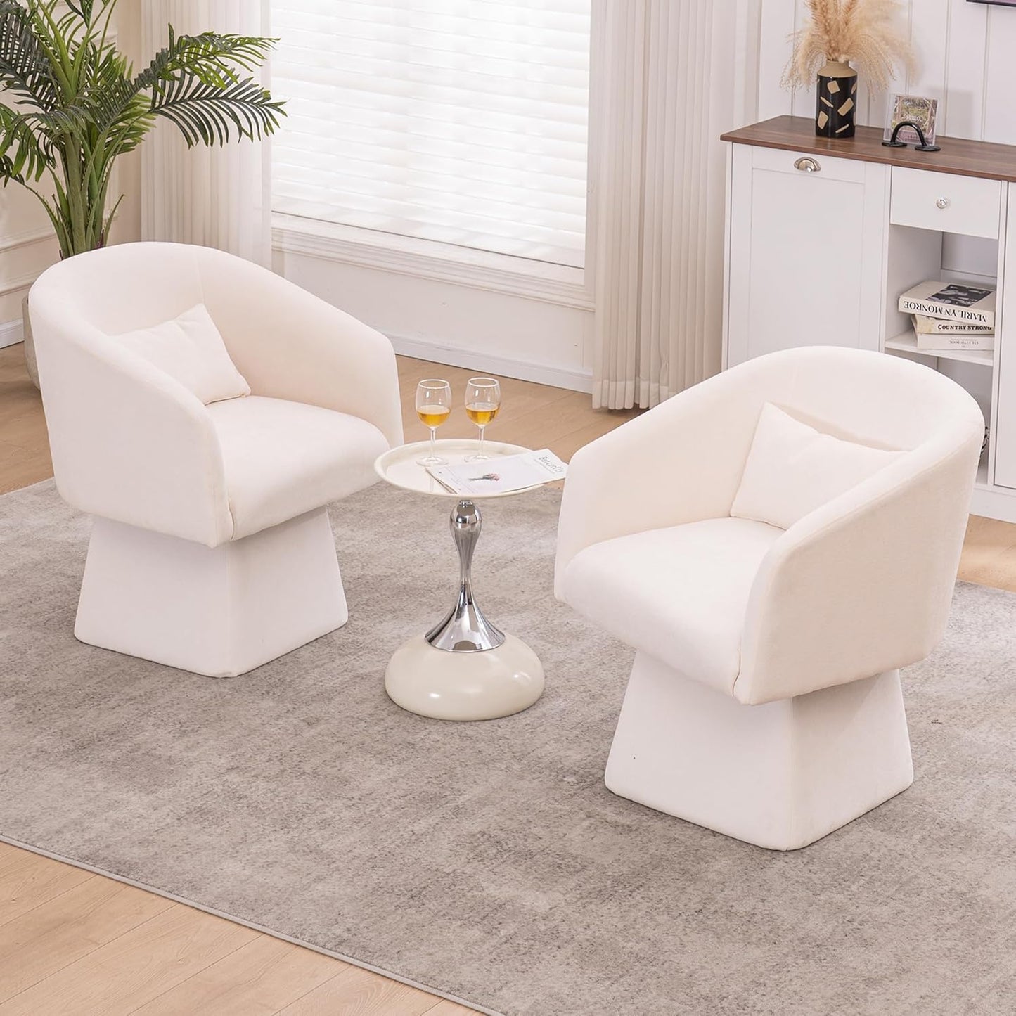 Swivel Accent Chairs Set of 2, Upholstered Barrel Chair with a Soft Backrest, 360 Degree Swivel Armchair, Reading Corner Chairs for Living Room, Bedroom, Waiting Room, Club, Adults, Black