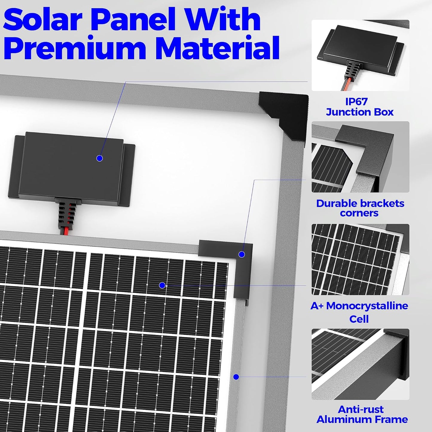 50W Solar Panel Kit, 12V Solar Battery Trickle Charger Maintainer + 10A MPPT Charge Controller + Adjustable Mount Bracket,Waterproof Solar Panel Battery Charger for Car Boat Marine RV Roof
