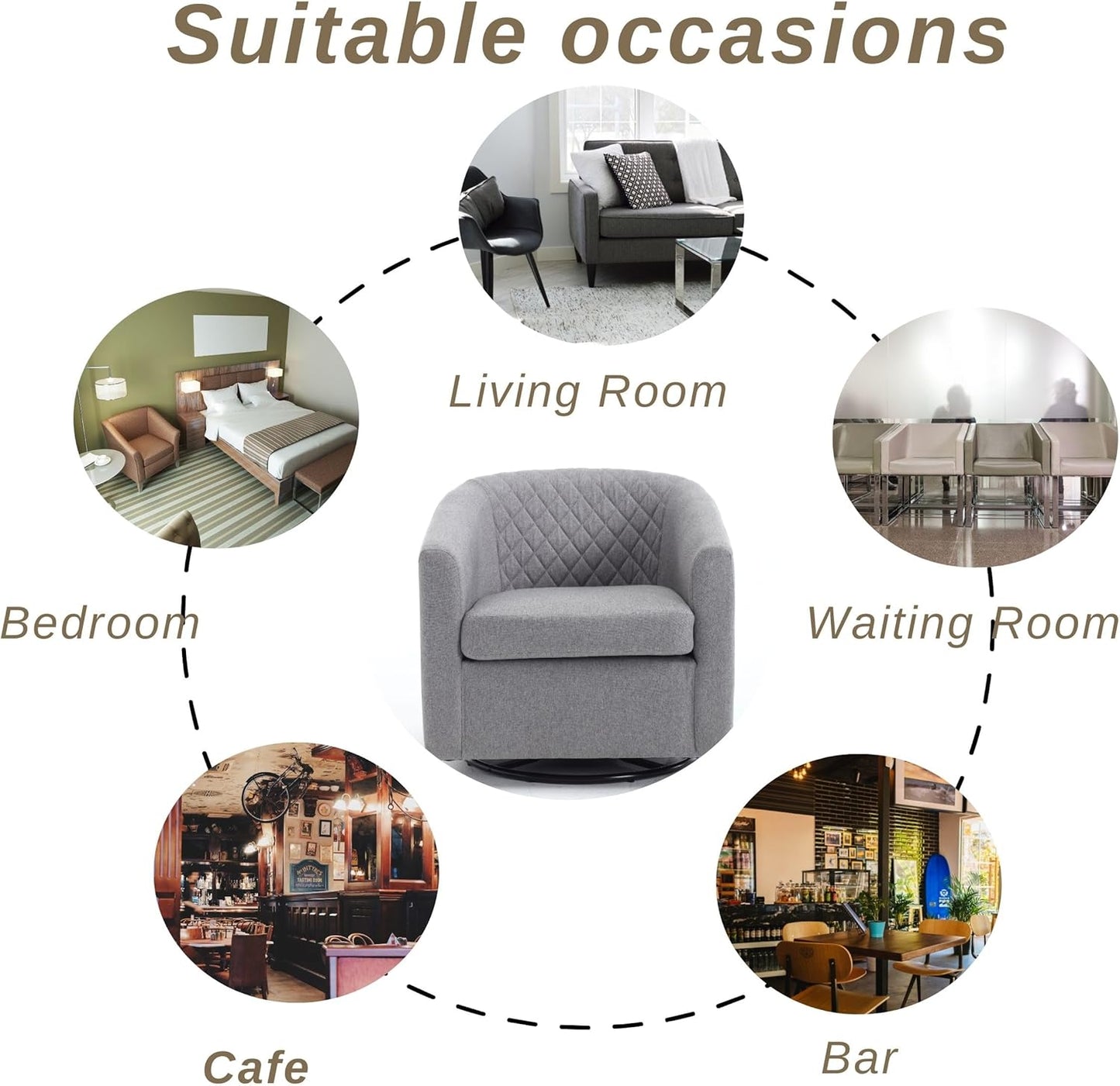 Swivel Rocker Barrel Chairs,Modern 360 Degree Swivel Living Room Chairs,Upholstered Linen Cozy Chair Sofa Chair for Cafe,Bedroom,Office,Grey