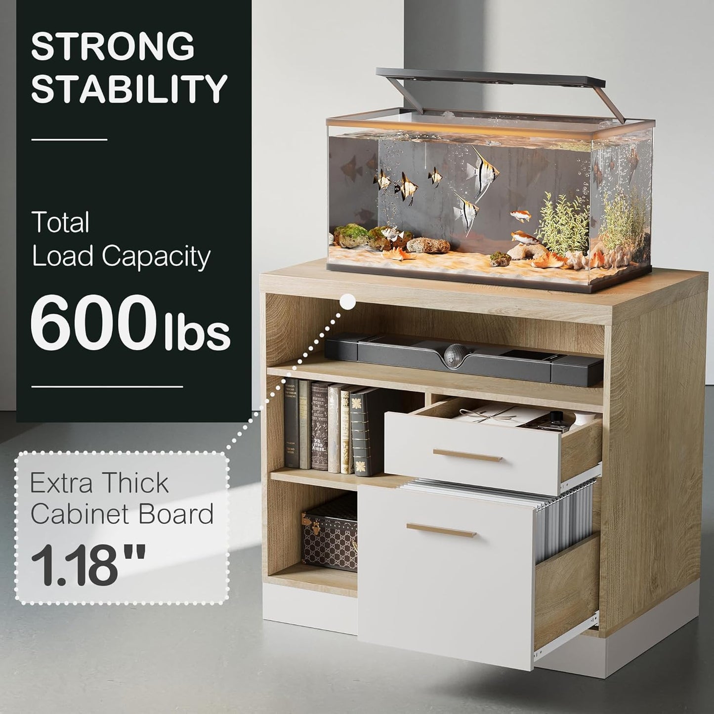 47.2'' Standing Desk with File Cabinet, Height Adjustable Electric Sit Stand Desk, Lateral File Cabinet, Computer Workstation for Home Office, Light Walnut