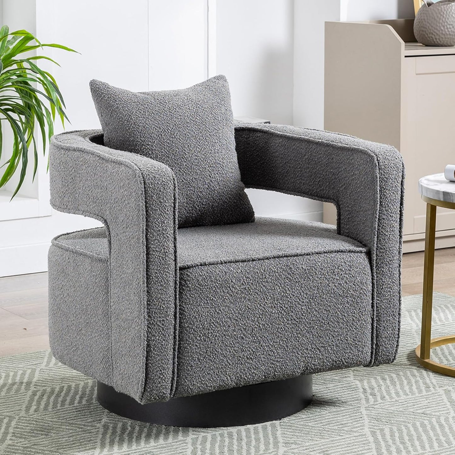 Swivel Accent Chair Set of 2, Modern Swivel Barrel Chair for Living Room, 360 Degree Comfy Square Accent Chair with Open Back, Upholstered Armchair for Bedroom,Reading, Linen Blend, Pale Green