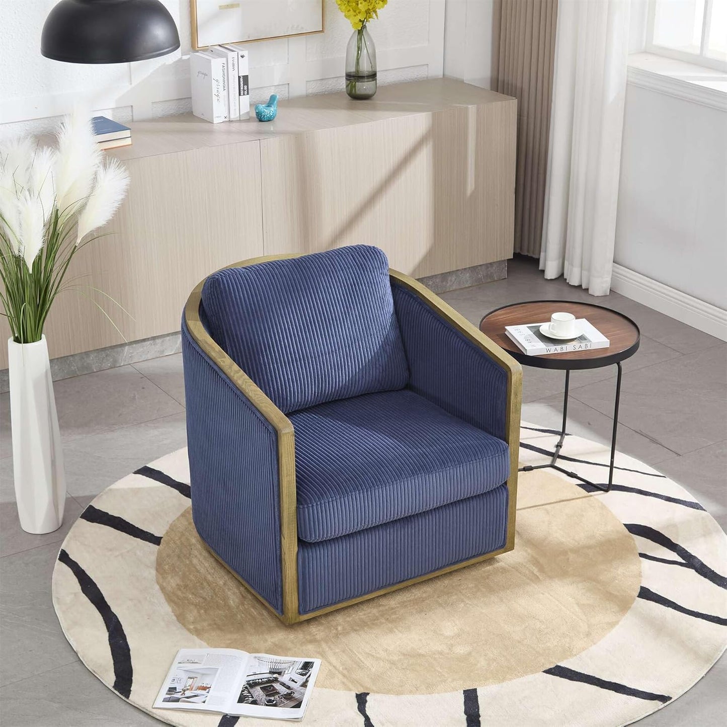 SZLIZCCC 360 Degree Swivel Barrel Chair, Round Accent Chair, Living Room Swivel Accent Sofa Chair, Club Lounge Armchair for Living Room Bedroom Office (Beige Corduroy)