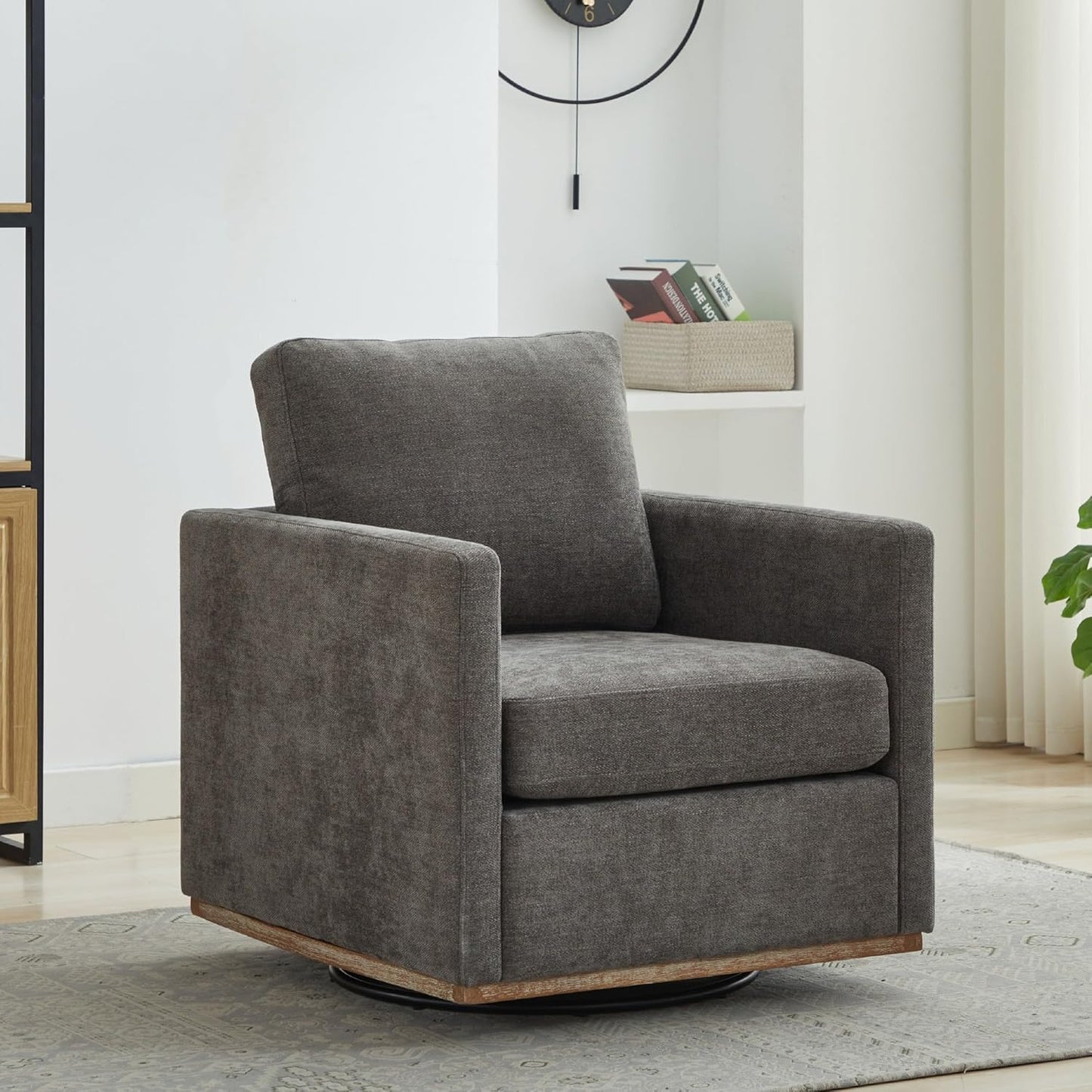 Sinzho & Wiyfun 30.7" W Upholstered Swivel Accent Chair Mid Century Modern Chenille Swivel Chairs for Living Room, Taupe