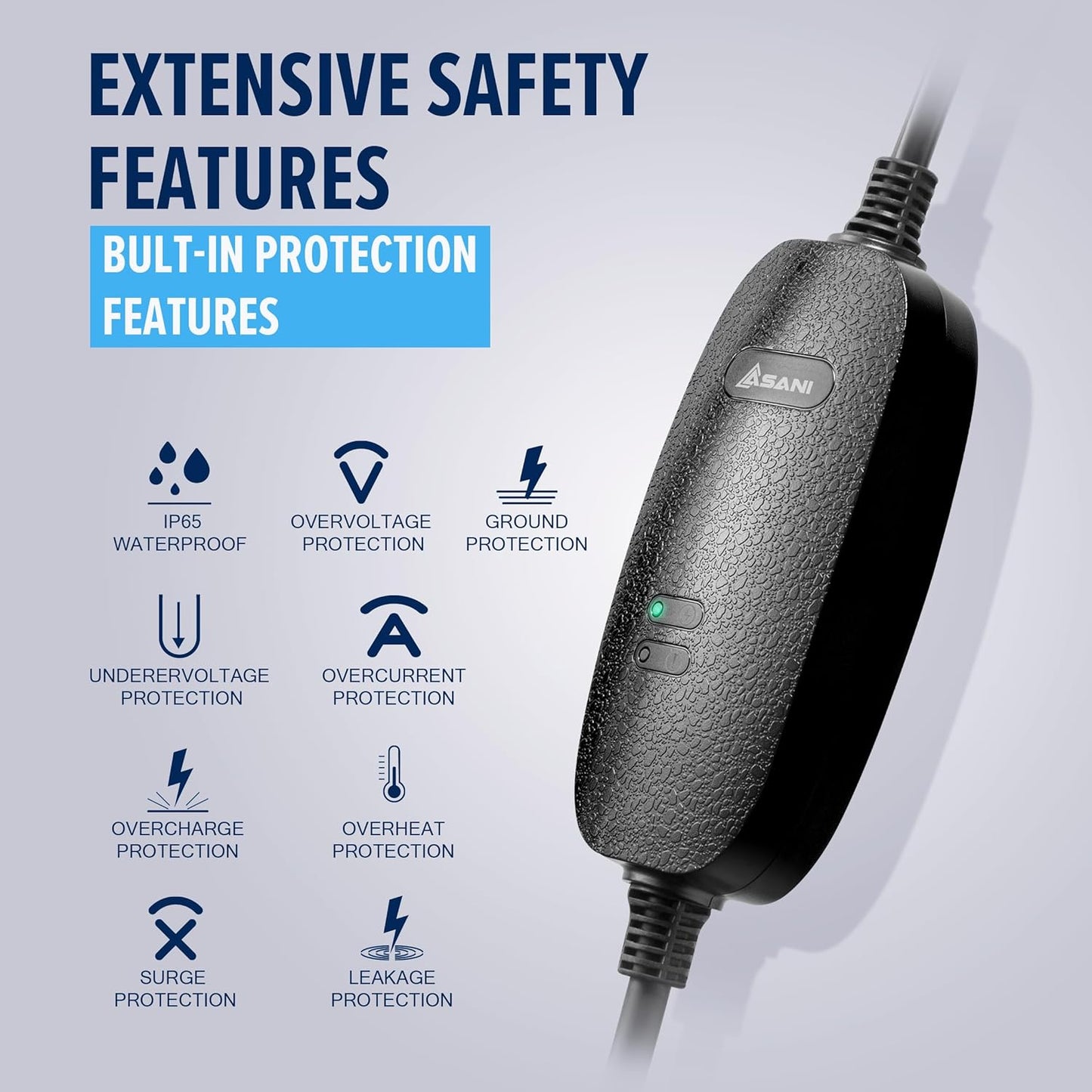 Asani Level 1 & 2 EV Charger - Type 1-110-240V at 16 Amps - 16.5ft Portable Electric Vehicle EV Charger with NEMA 6-20 with NEMA 5-15 Adapter Plug for J1772 Electric Cars