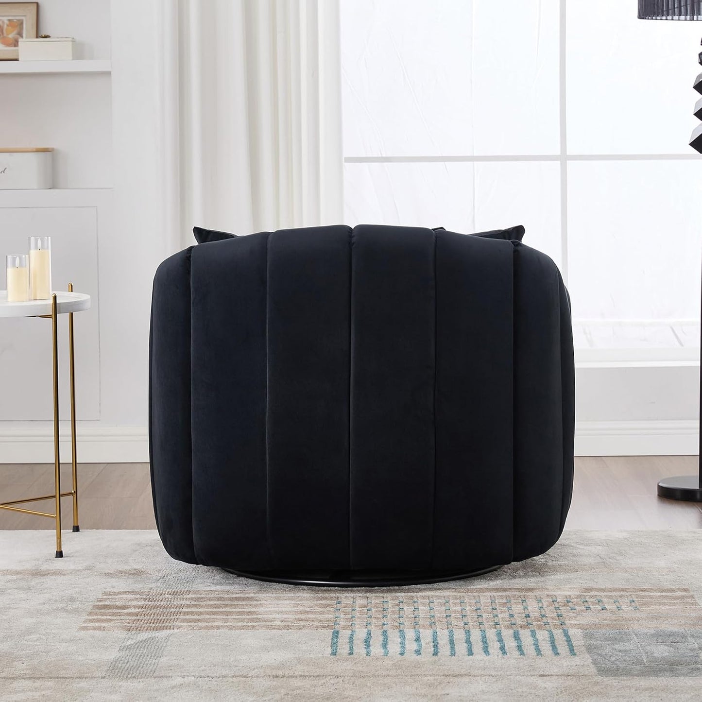 40" W Upholstered Oversized 360° Swivel Accent Barrel Chair and Half Cozy Sofa with Removable Pillows, Velvet Club Armchair for Living Room Bedroom Office Lounge, Black