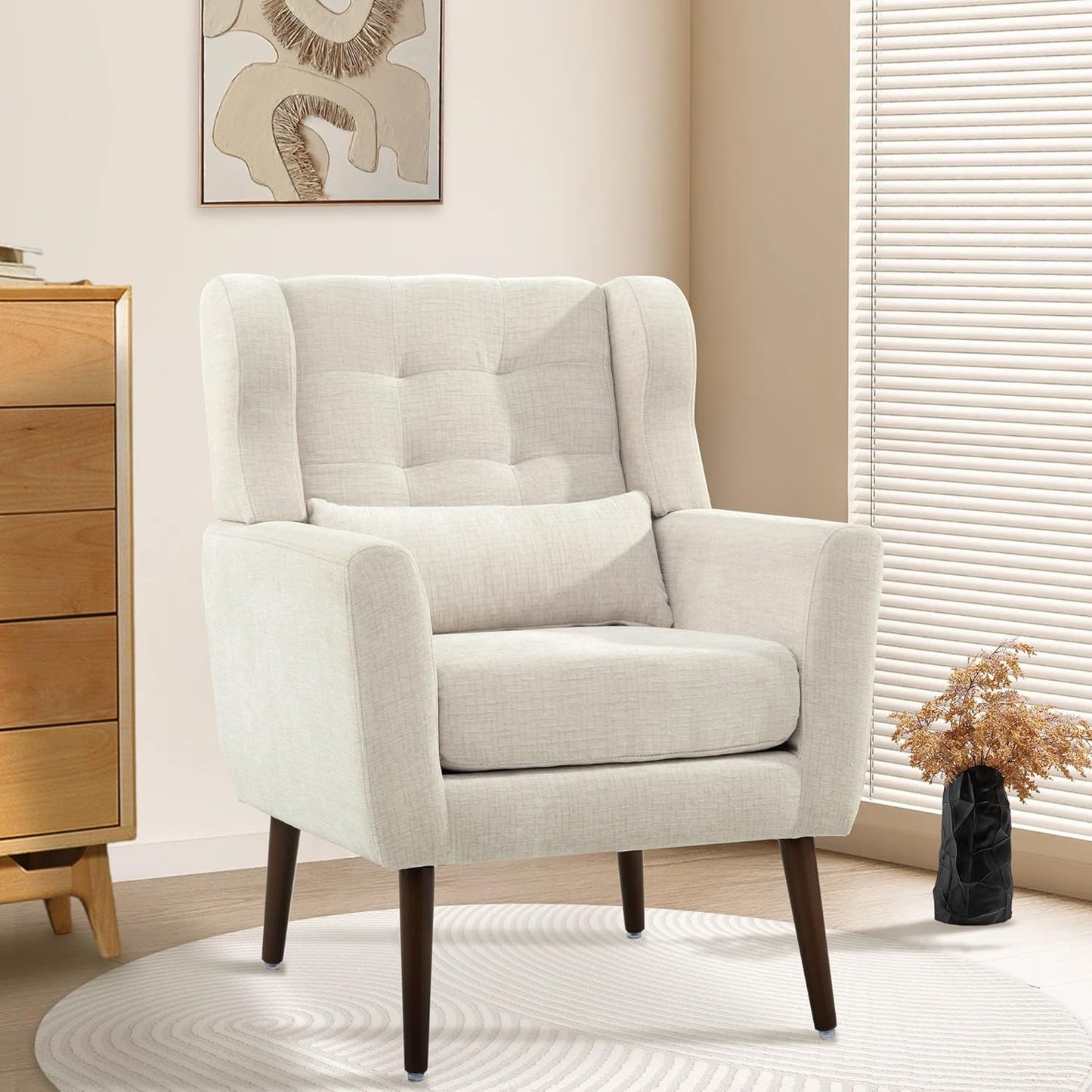 Accent Chair Set of 2, Upholstered Armchair with Pillow, Fabric Single Sofa Chair with Lounge Seat and Wood Legs Accent Chair for Living Room Small Spaces (Grey, Set of 2)