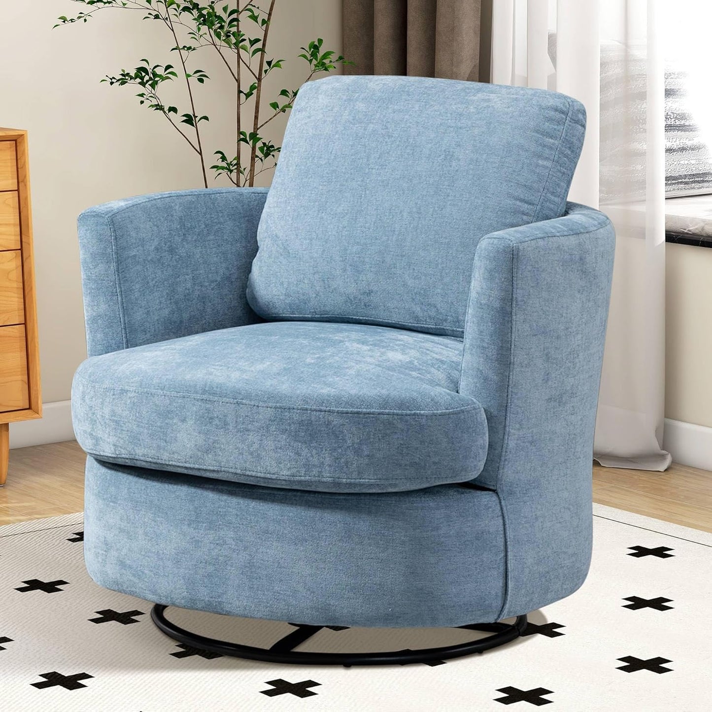 Aoiy & Wifon 31.9" W Swivel Accent Chair, 360 Degree Modern Living Room Chair, Swivel Barrel Chairs for Living Room/Bedroom, Chenille,Beige, 2PACK