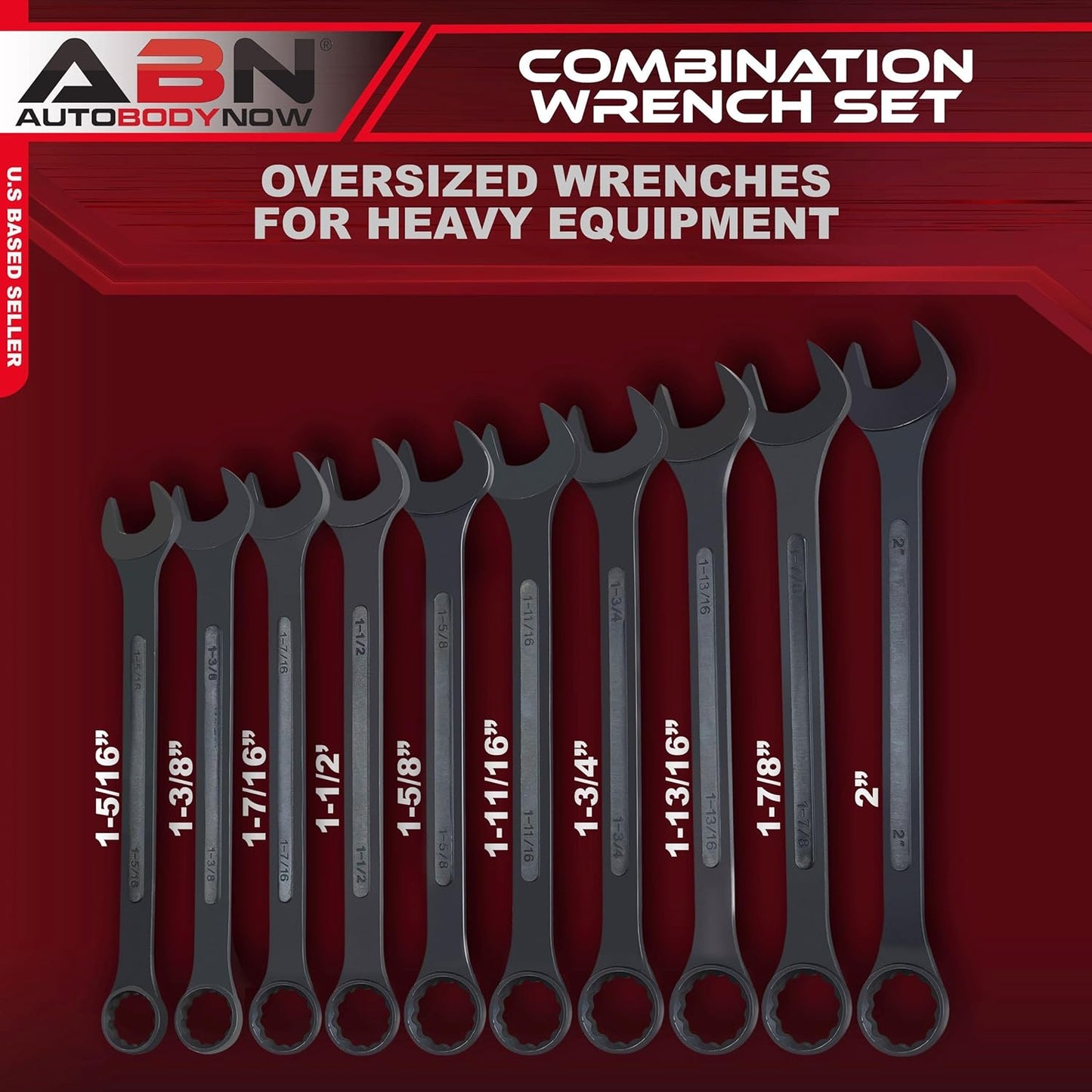 ABN Large Combination Wrench Set SAE 1-5/16 to 2in - Standard 10 Piece Jumbo Open End Wrench Set