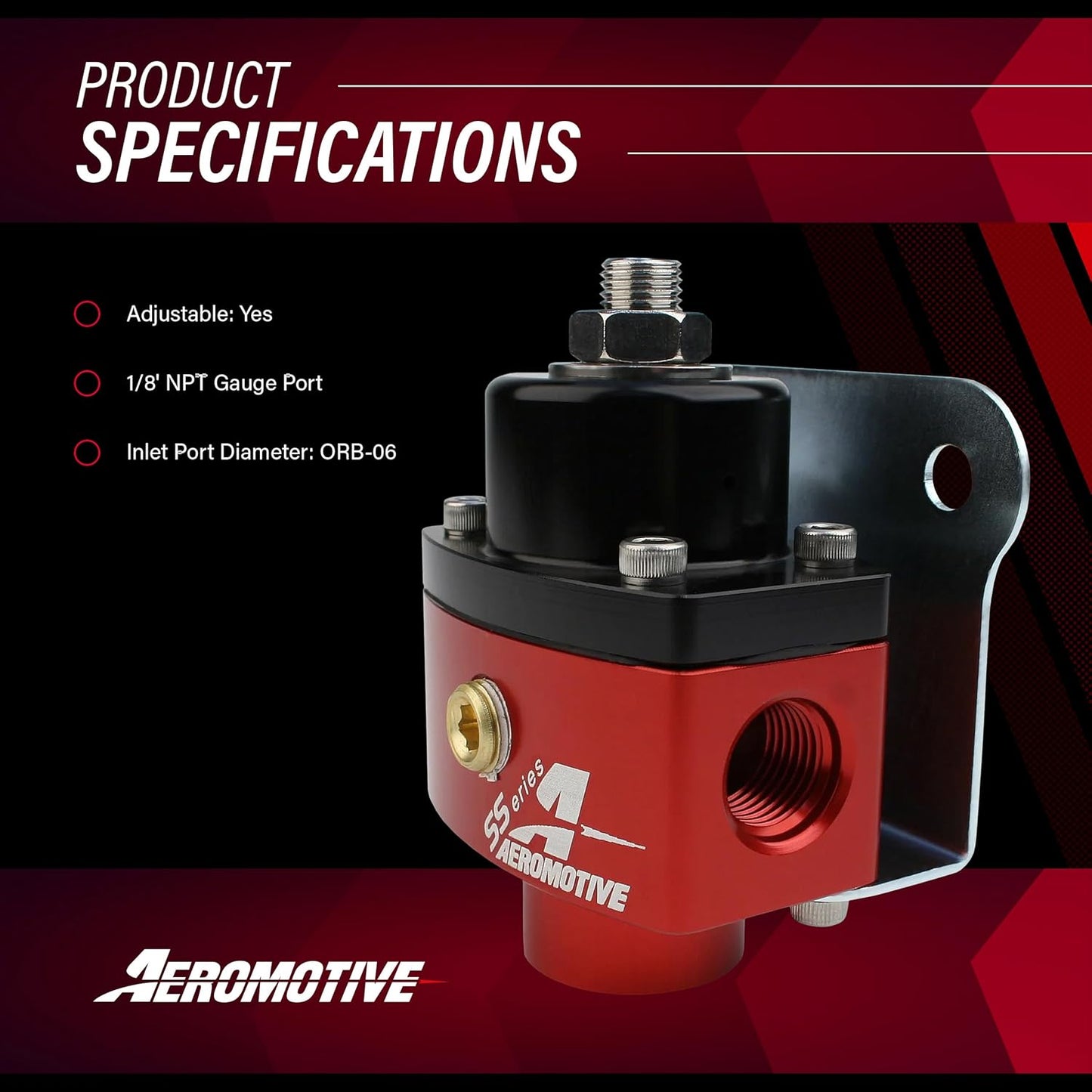 Aeromotive 13201 Carburetor Fuel Pressure Regulator, Adjustable, 5-10 PSI, ORB-06